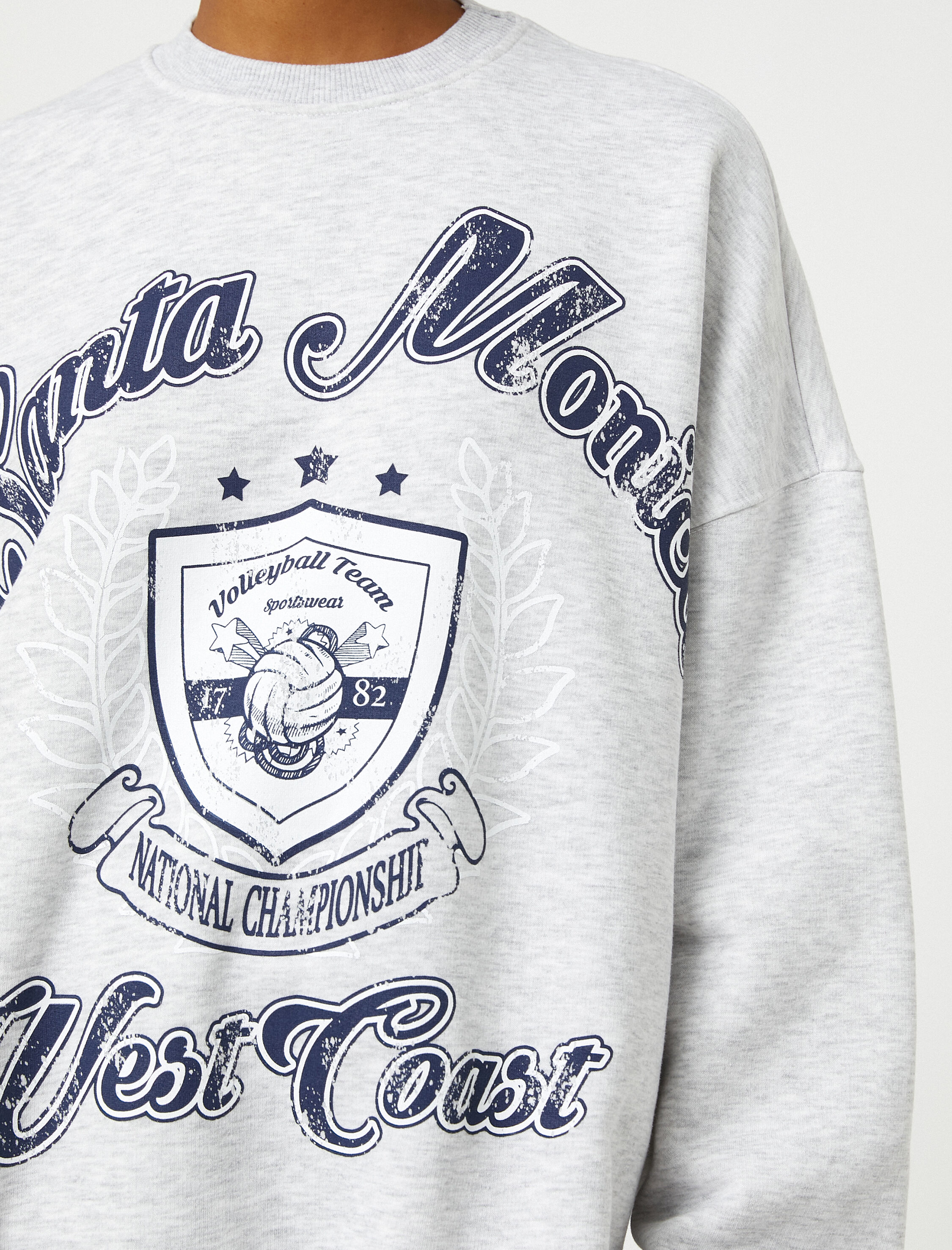   Şardonlu Kolej Sweatshirt Bisiklet Yaka Rahat Kesim Uzun Kollu