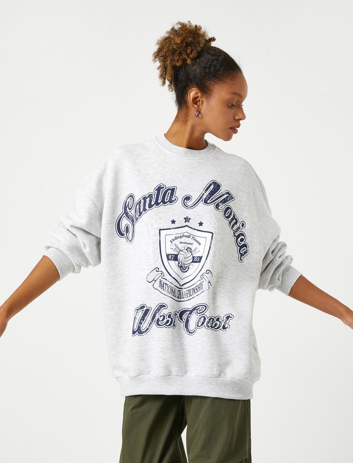  Şardonlu Kolej Sweatshirt Bisiklet Yaka Rahat Kesim Uzun Kollu