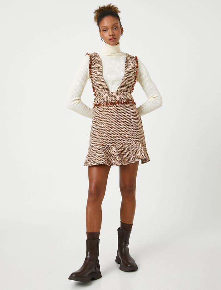  Tüvit Salopet Elbise Jile Fırfırlı Kalın Askılı Desenli