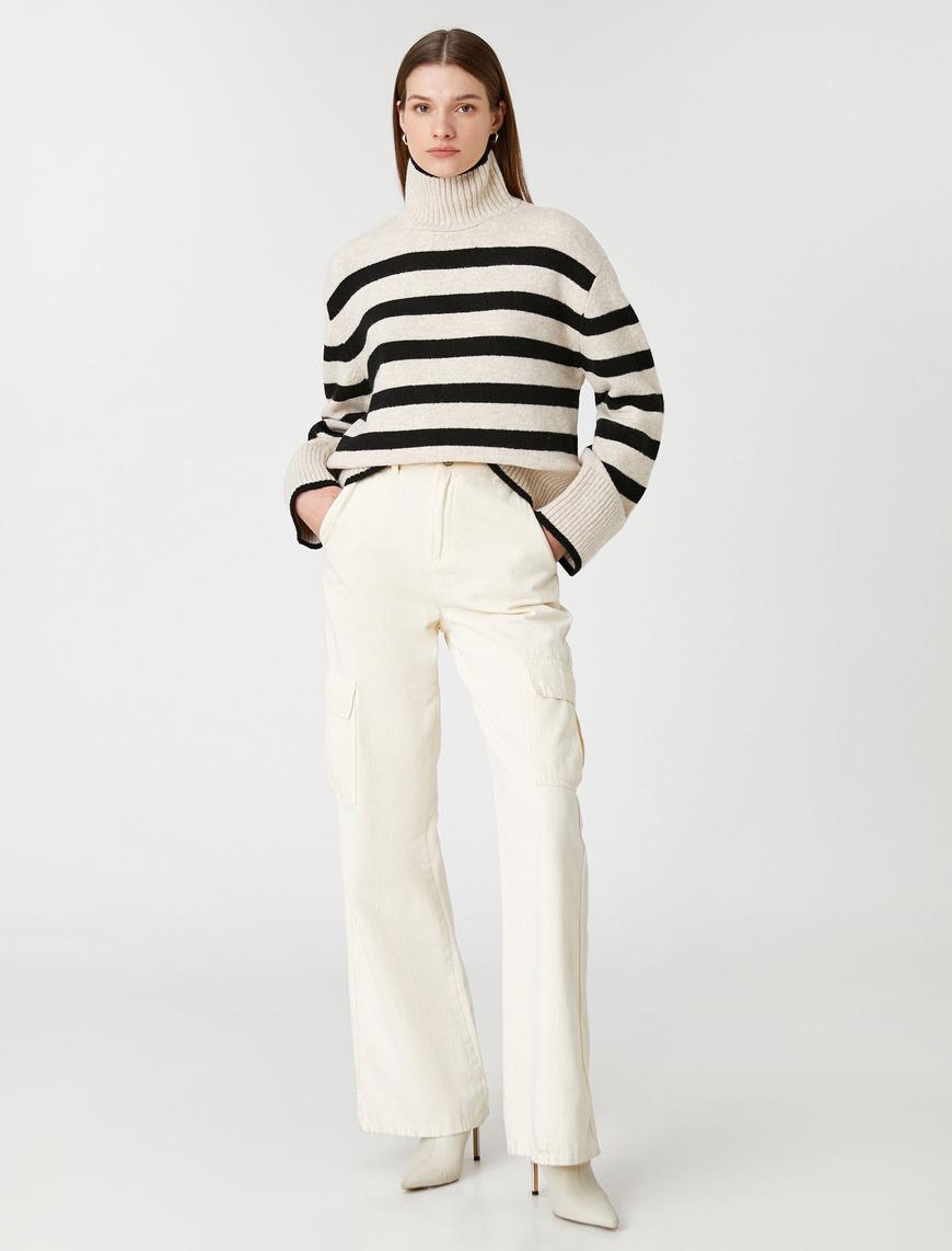   Oversize Crop Balıkçı Yaka Kazak Triko