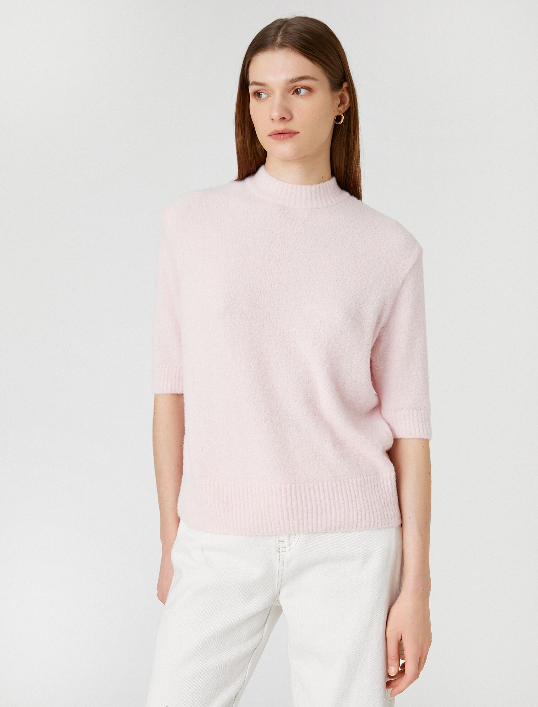 Yumuşak Dokulu Kazak Kısa Kollu Yarım Balıkçı Yaka