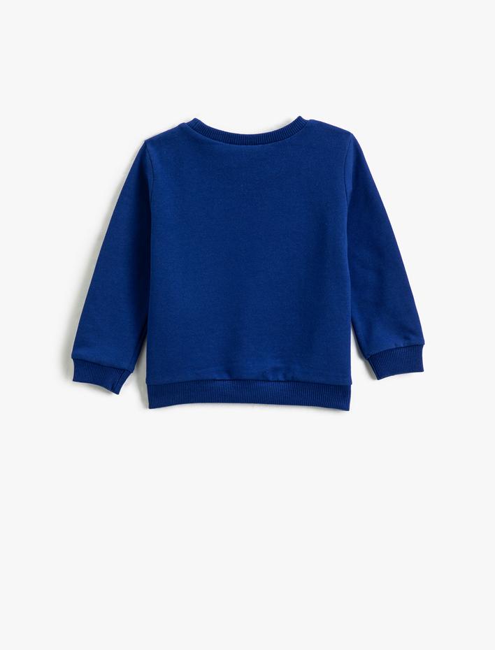 Erkek Bebek Dinozor Baskılı Sweatshirt Uzun Kollu Bisiklet Yaka