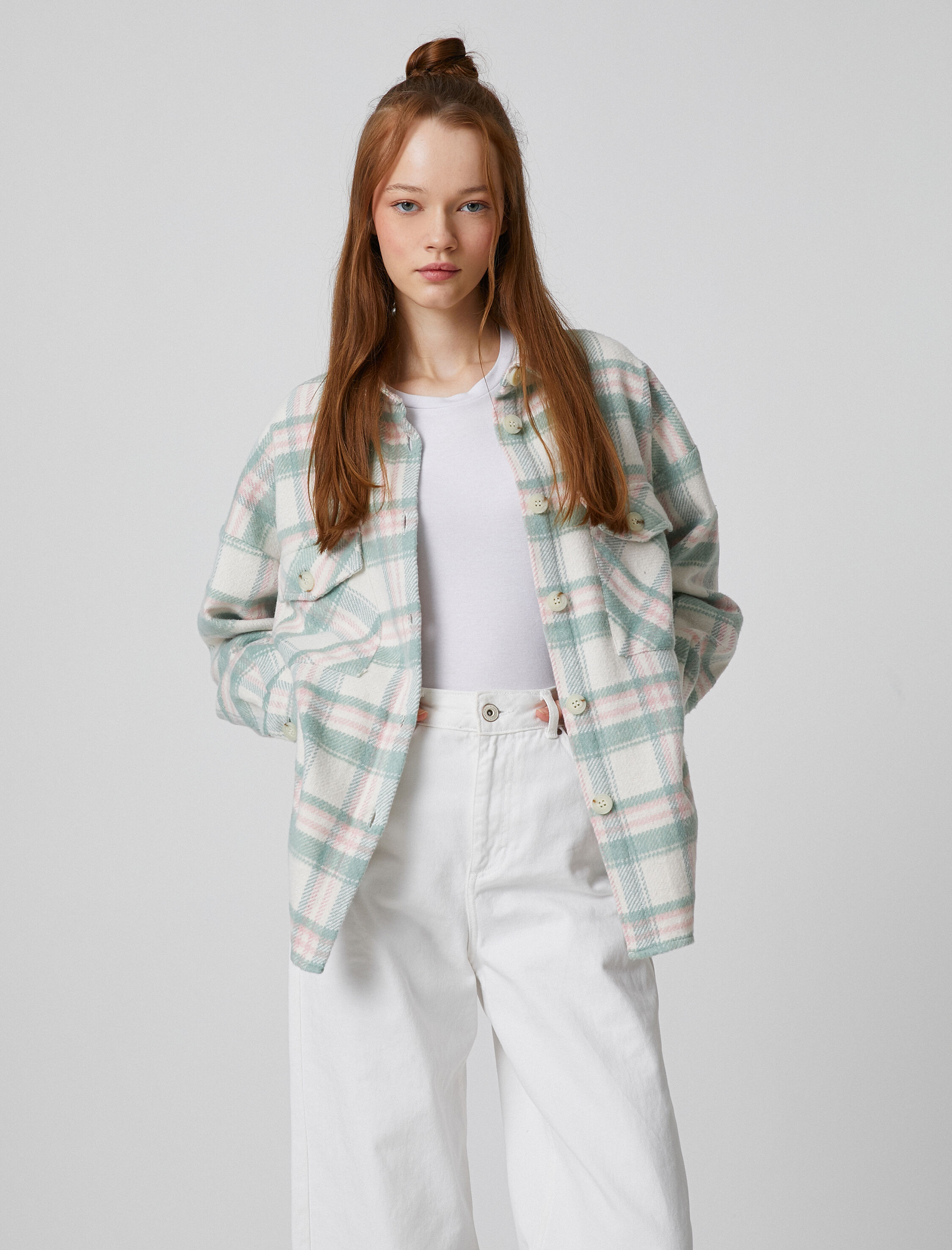   Oduncu Gömlek Ceket Cep Detaylı Düğmeli Uzun Kollu