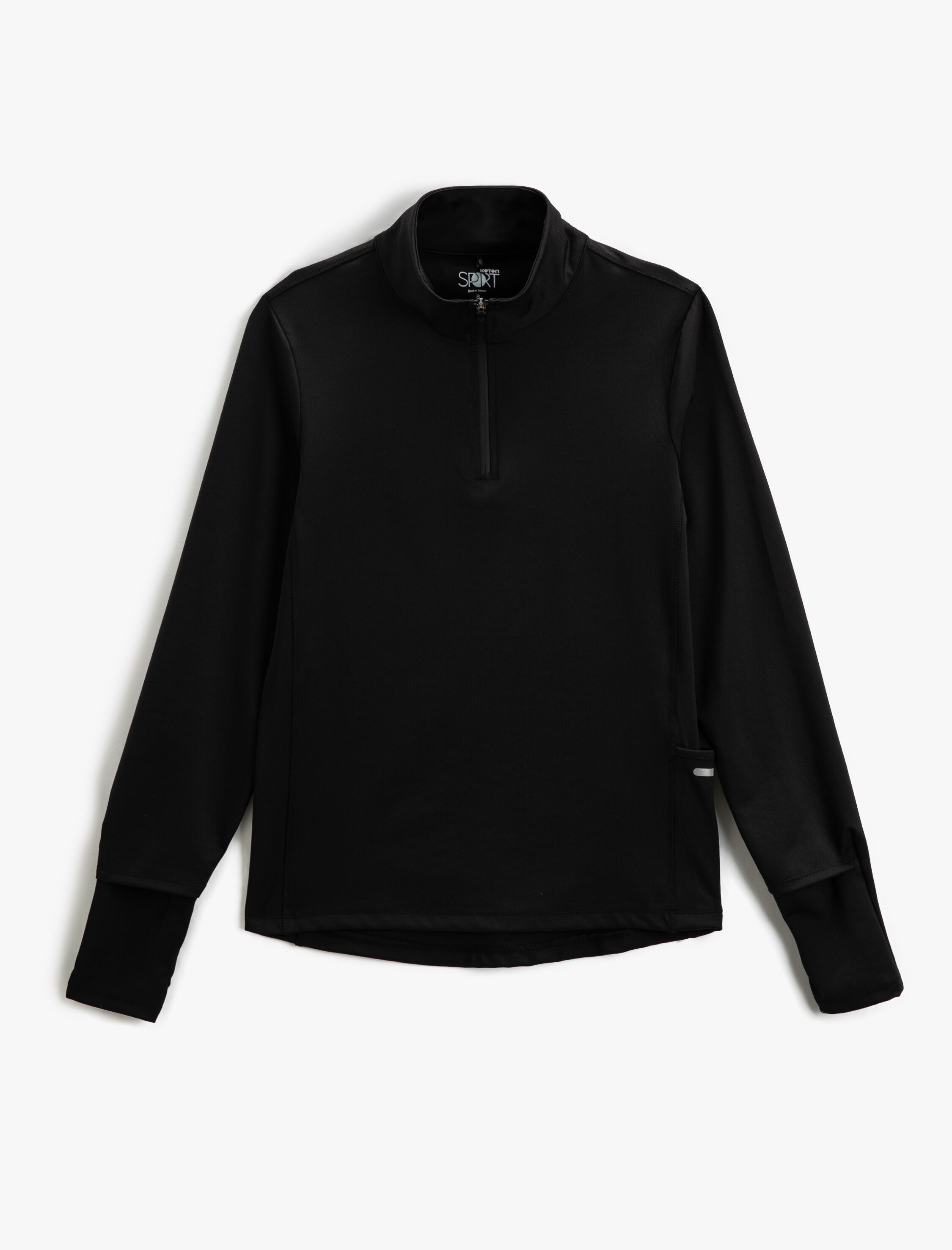 Koton Basic Spor Sweatshirt Dik Yaka Yarım Fermuarlı Cep Detaylı. 1