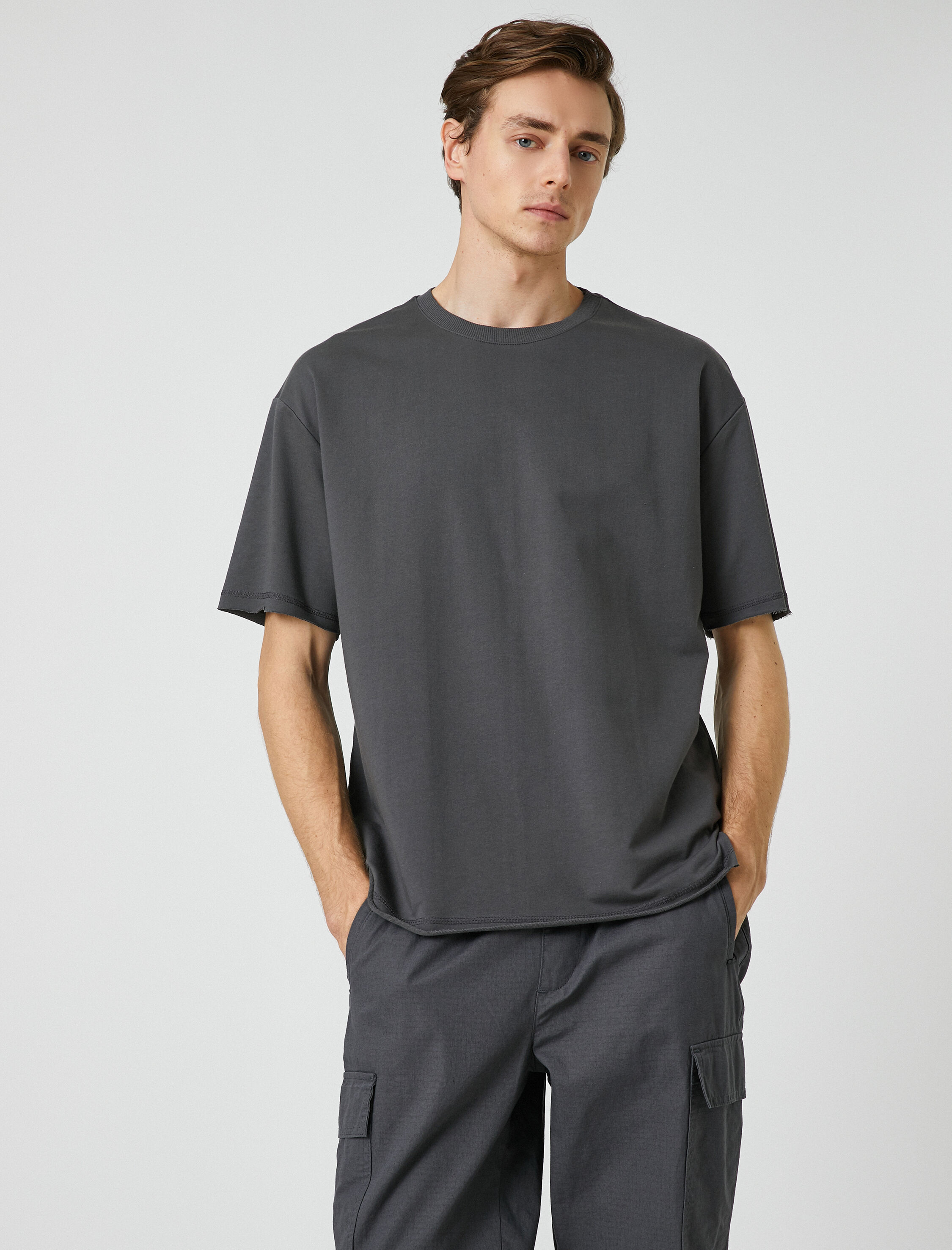   Basic Oversize Tişört Bisiklet Yaka Kısa Kollu