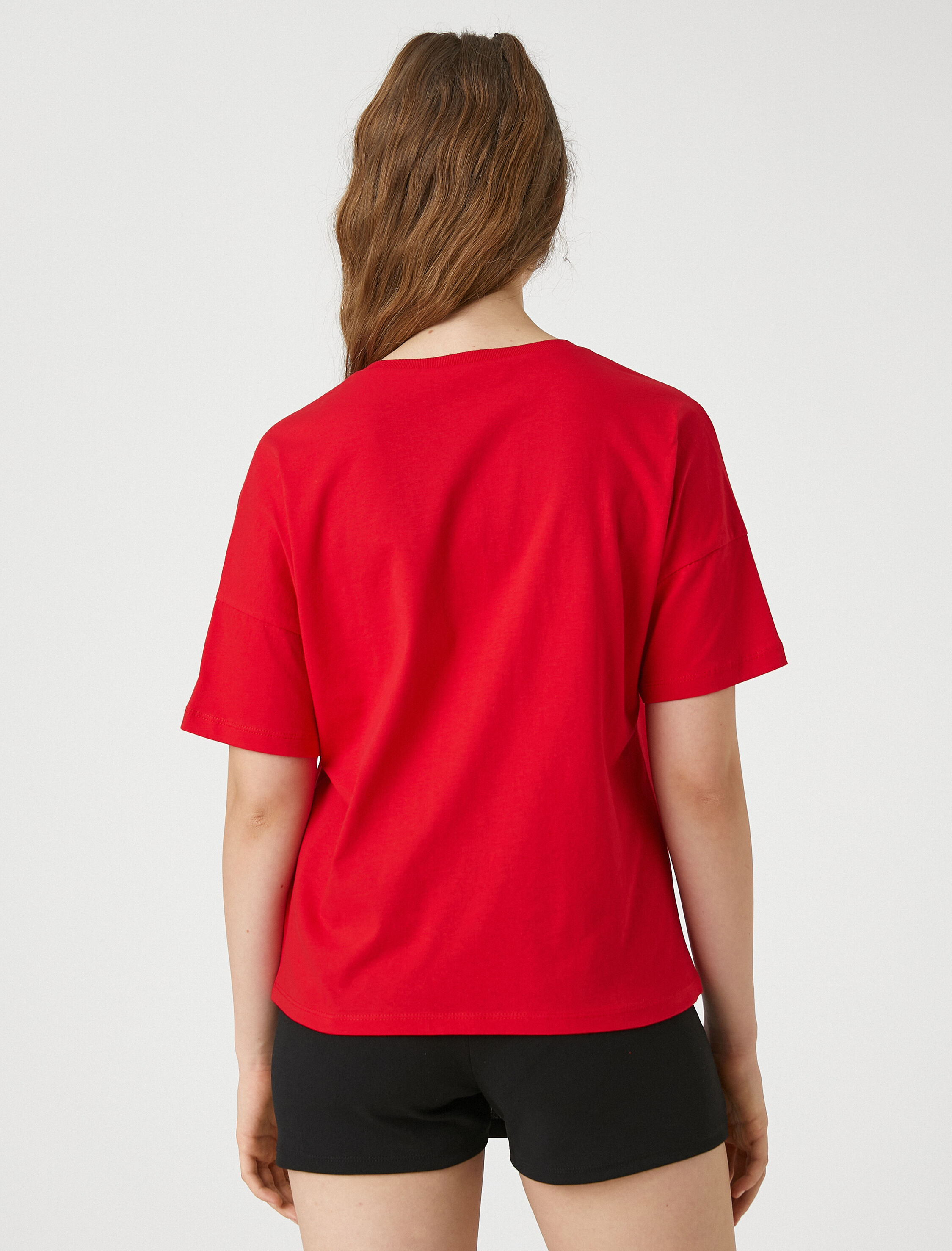   Kolej Baskılı Tişört Bisiklet Yaka Kısa Kollu