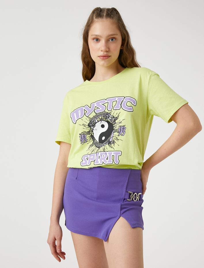  Baskılı Tişört Bisiklet Yaka Kısa Kollu