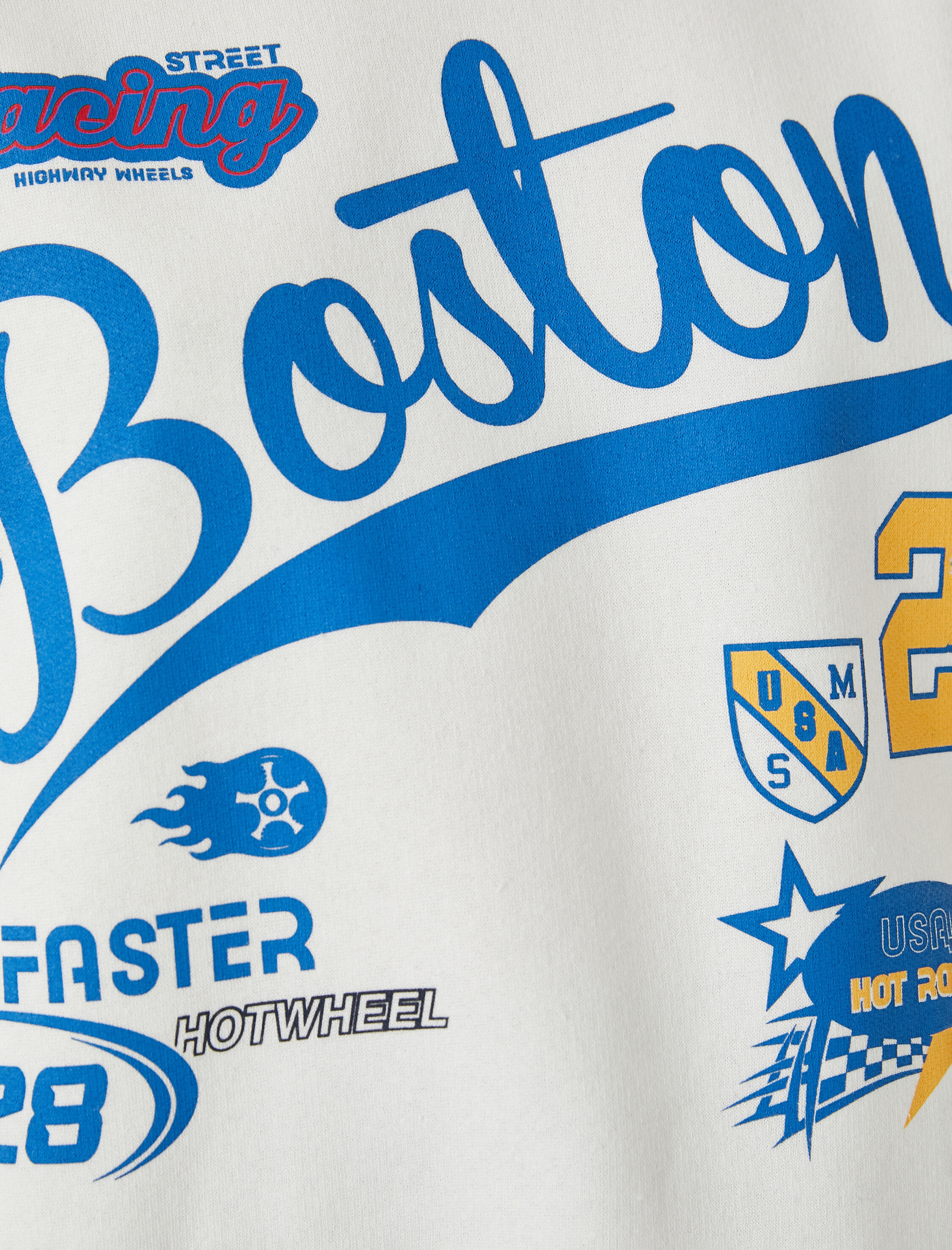   Şardonlu Kolej Sweatshirt Bisiklet Yaka Baskılı Ribanalı Uzun Kollu