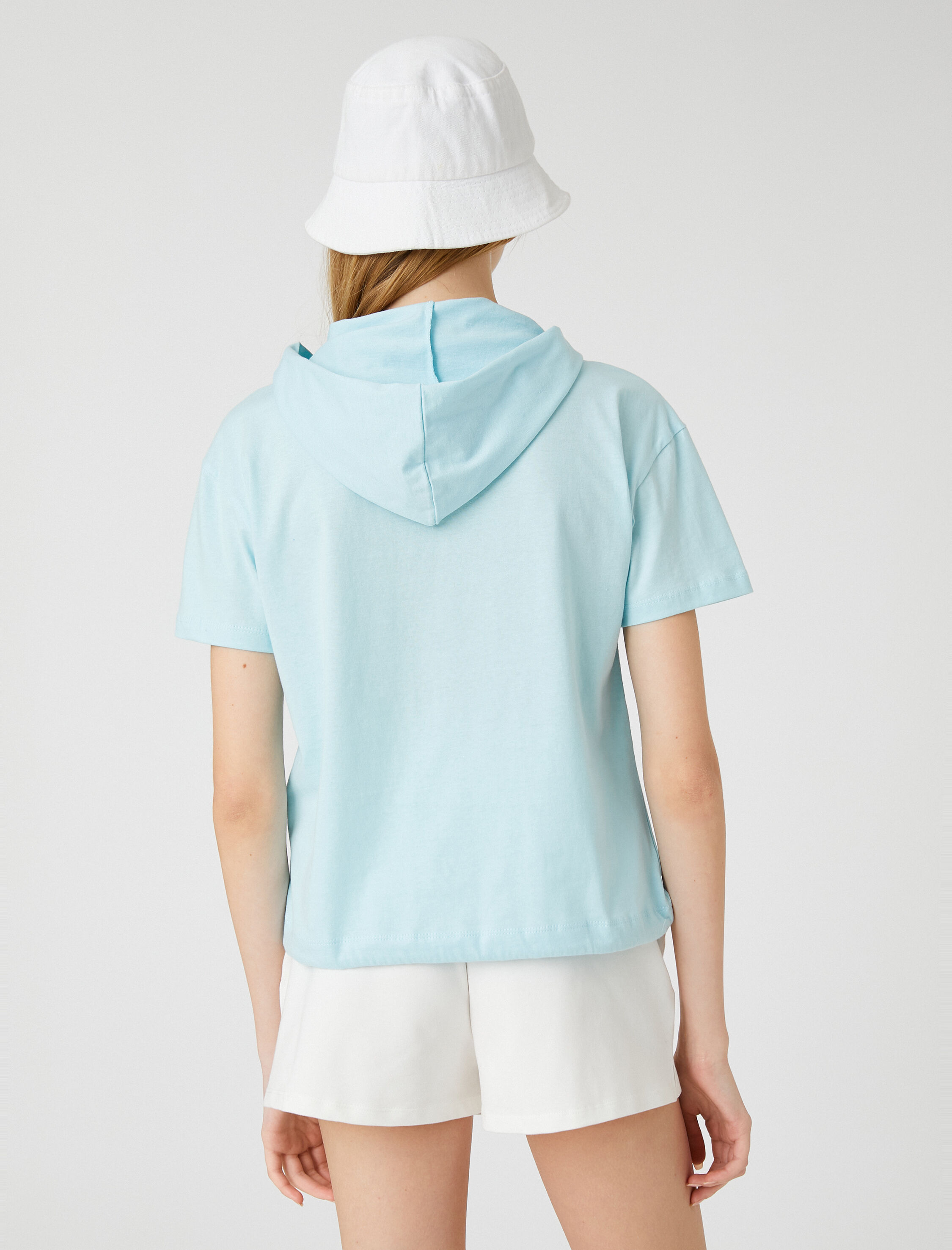   Kapüşonlu Tişört Pamuklu Kısa Kollu Köpek Baskılı