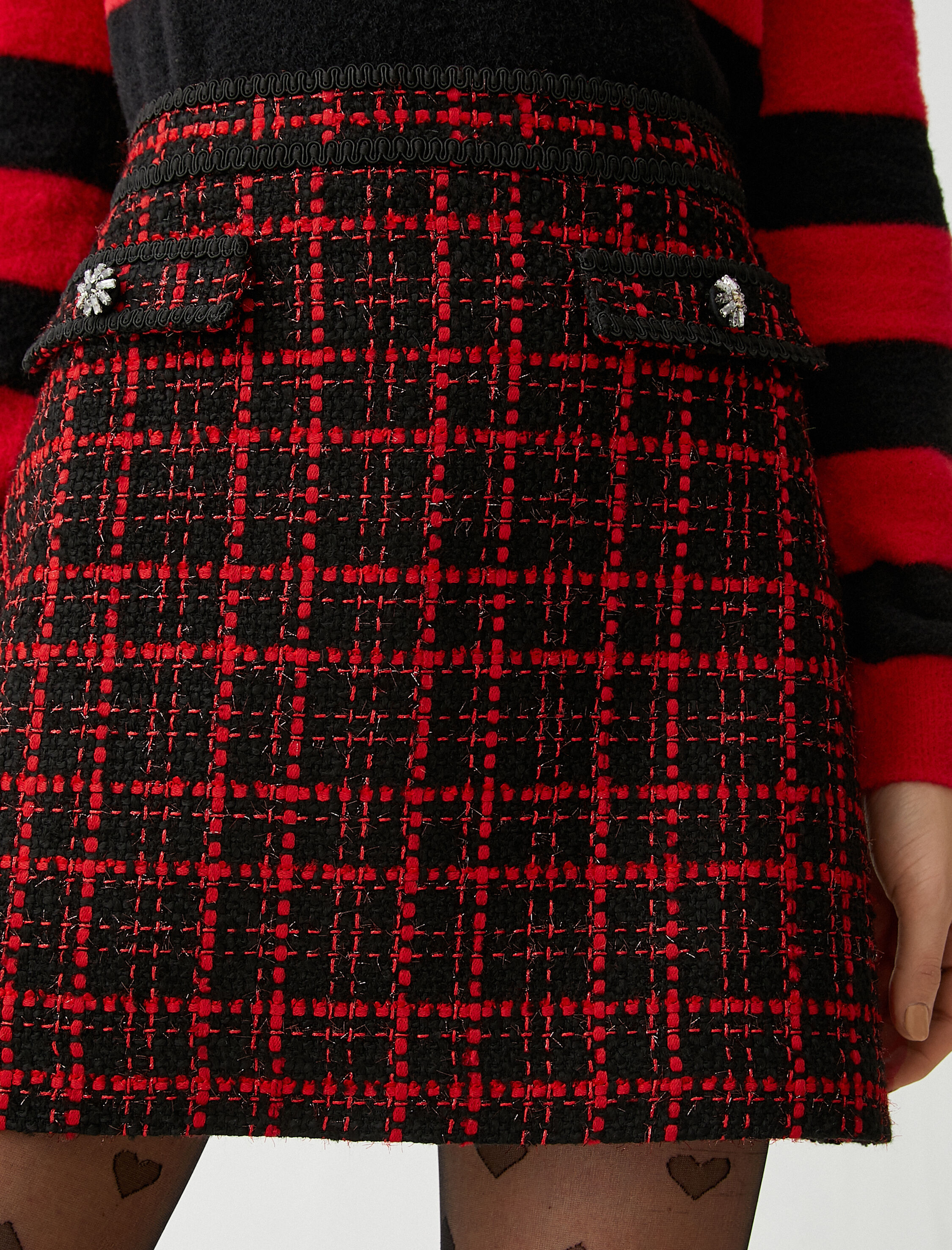   Rachel Araz X Koton - Cep Kapaklı Taş Detaylı Tüvit Mini Etek