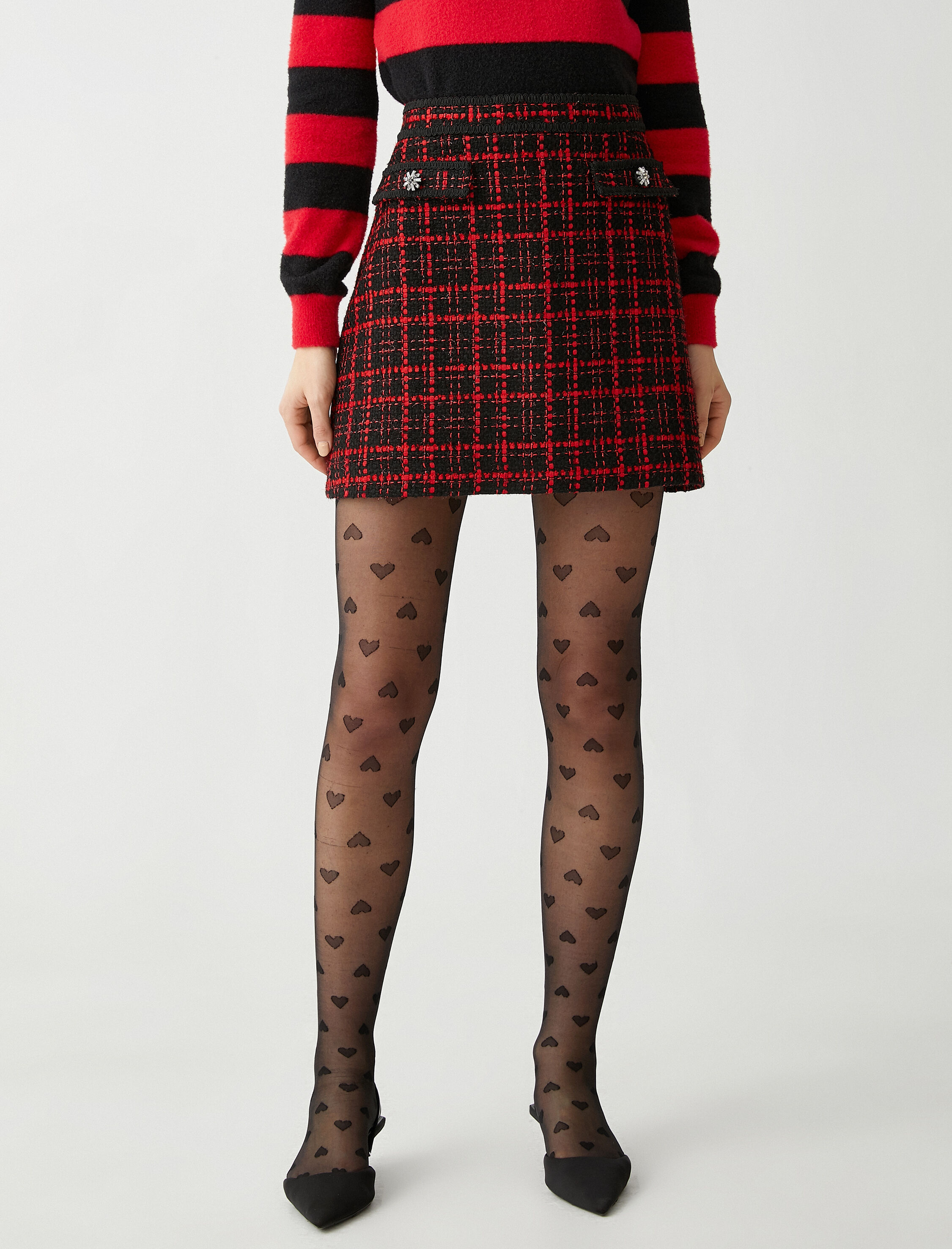   Rachel Araz X Koton - Cep Kapaklı Taş Detaylı Tüvit Mini Etek