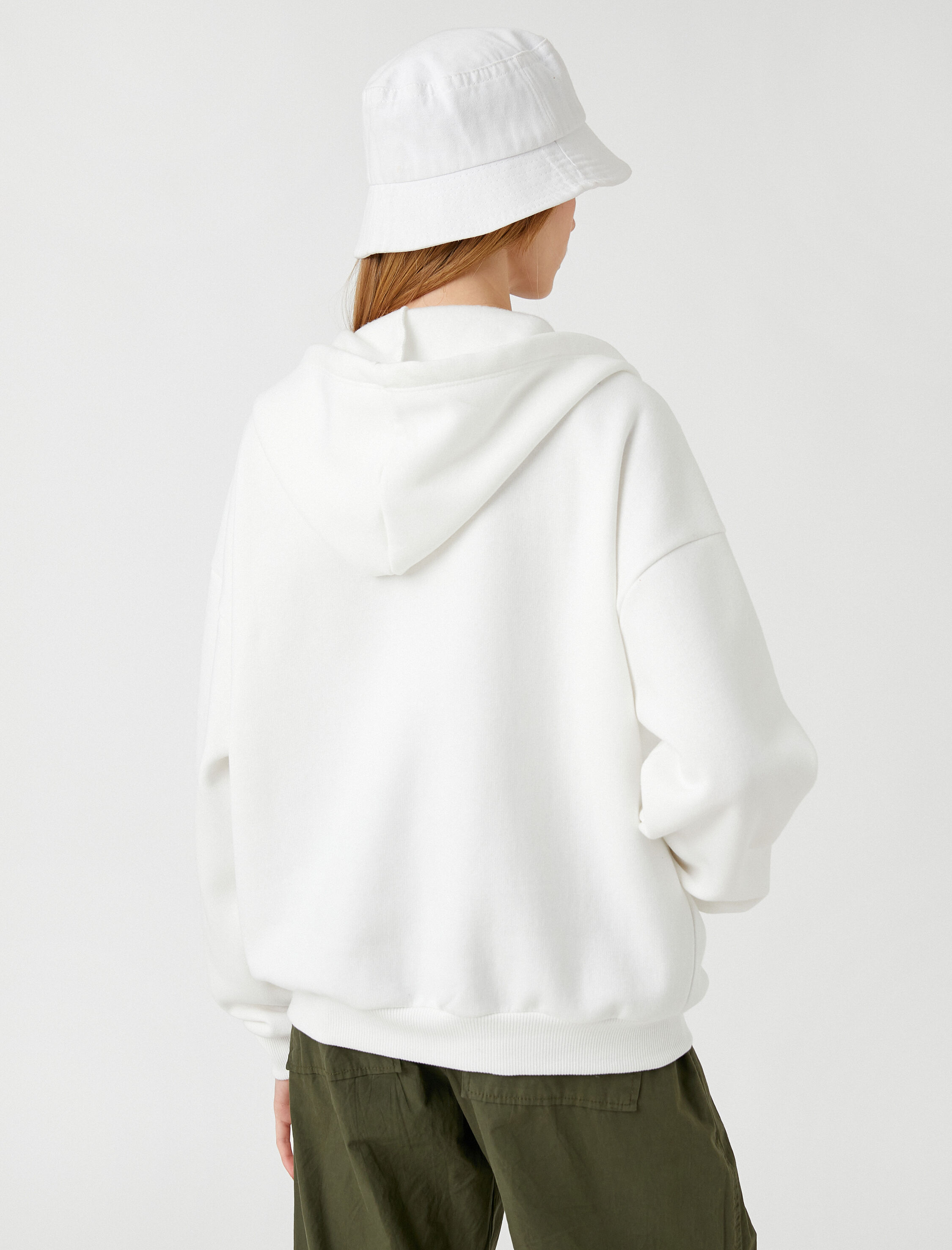   Şardonlu Fermuarlı Sweatshirt Kapüşonlu Cep Detaylı Uzun Kollu