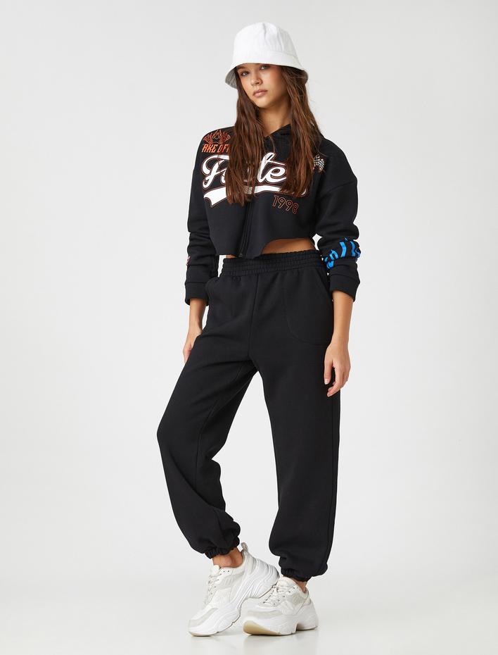  Şardonlu Jogger Eşofman Altı Cep Detaylı Paçası Beli Lastikli