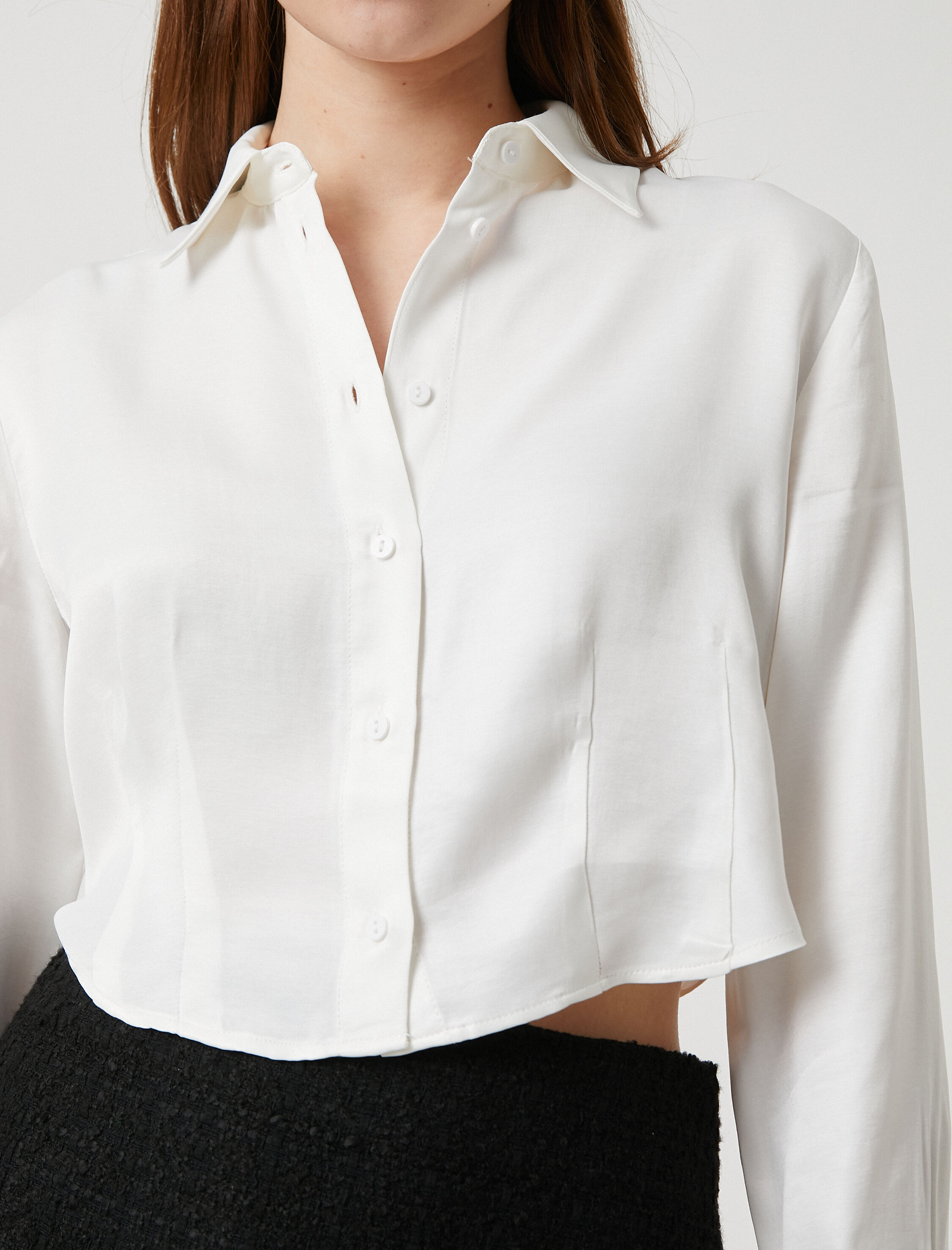   Dikiş Detaylı Crop Gömlek