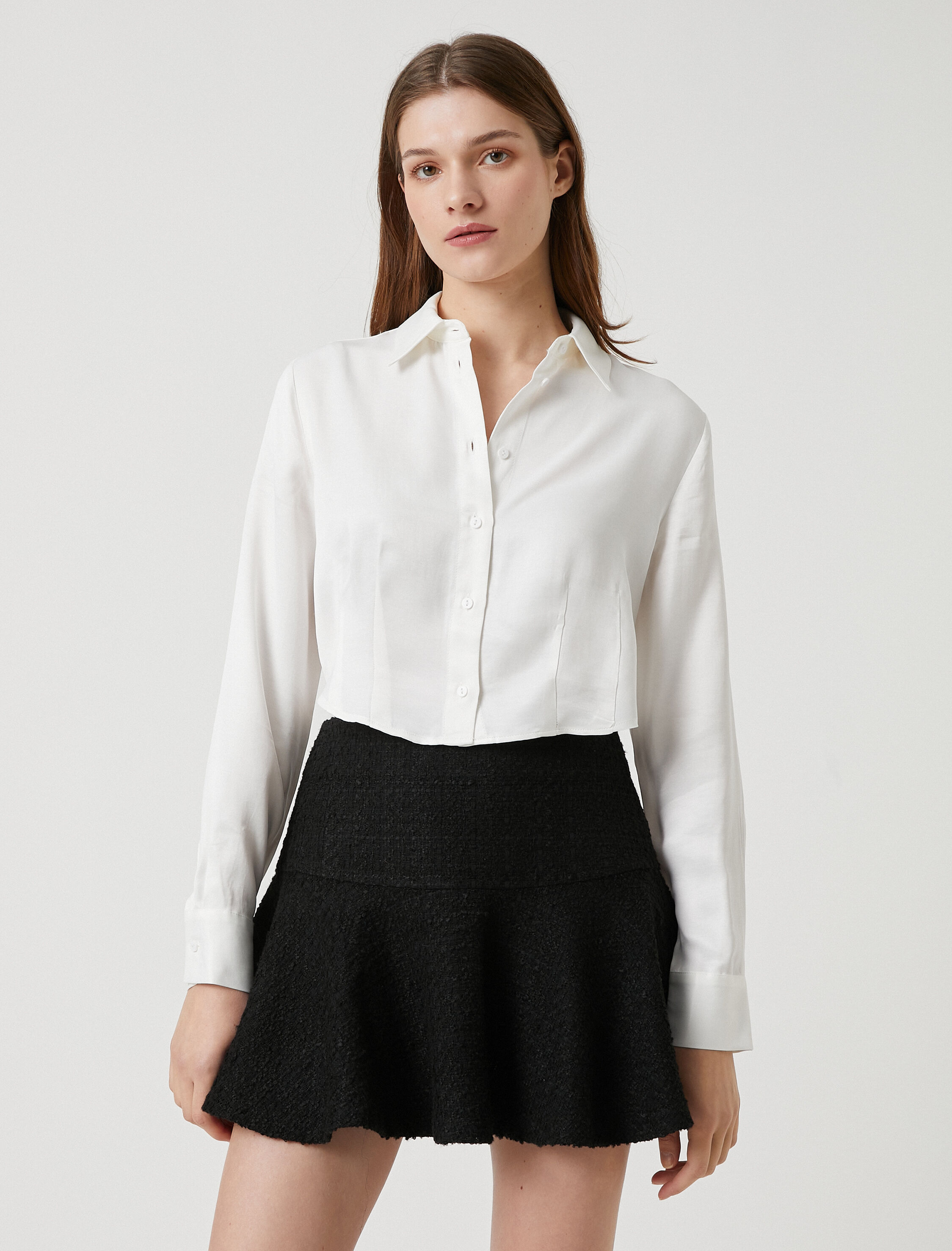   Dikiş Detaylı Crop Gömlek