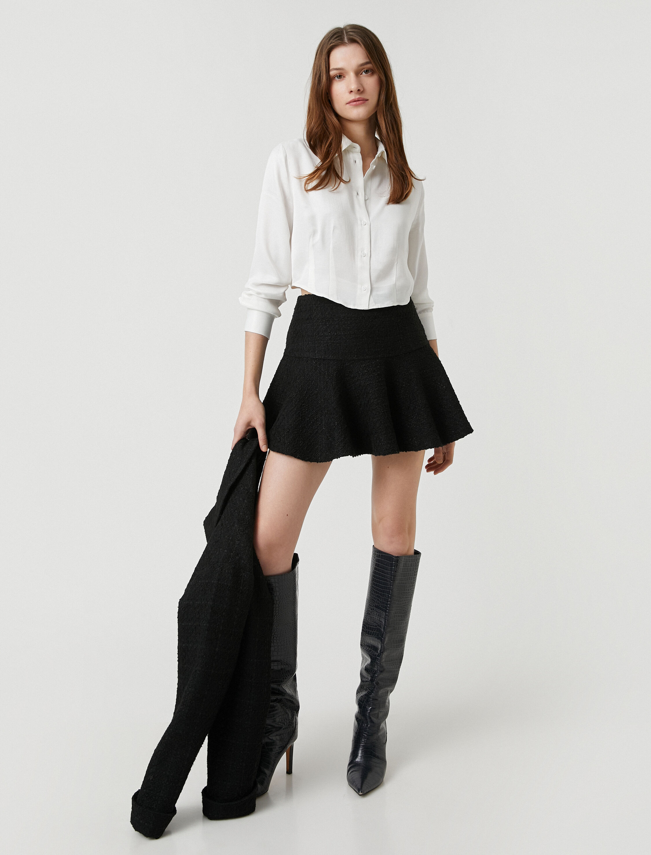   Dikiş Detaylı Crop Gömlek