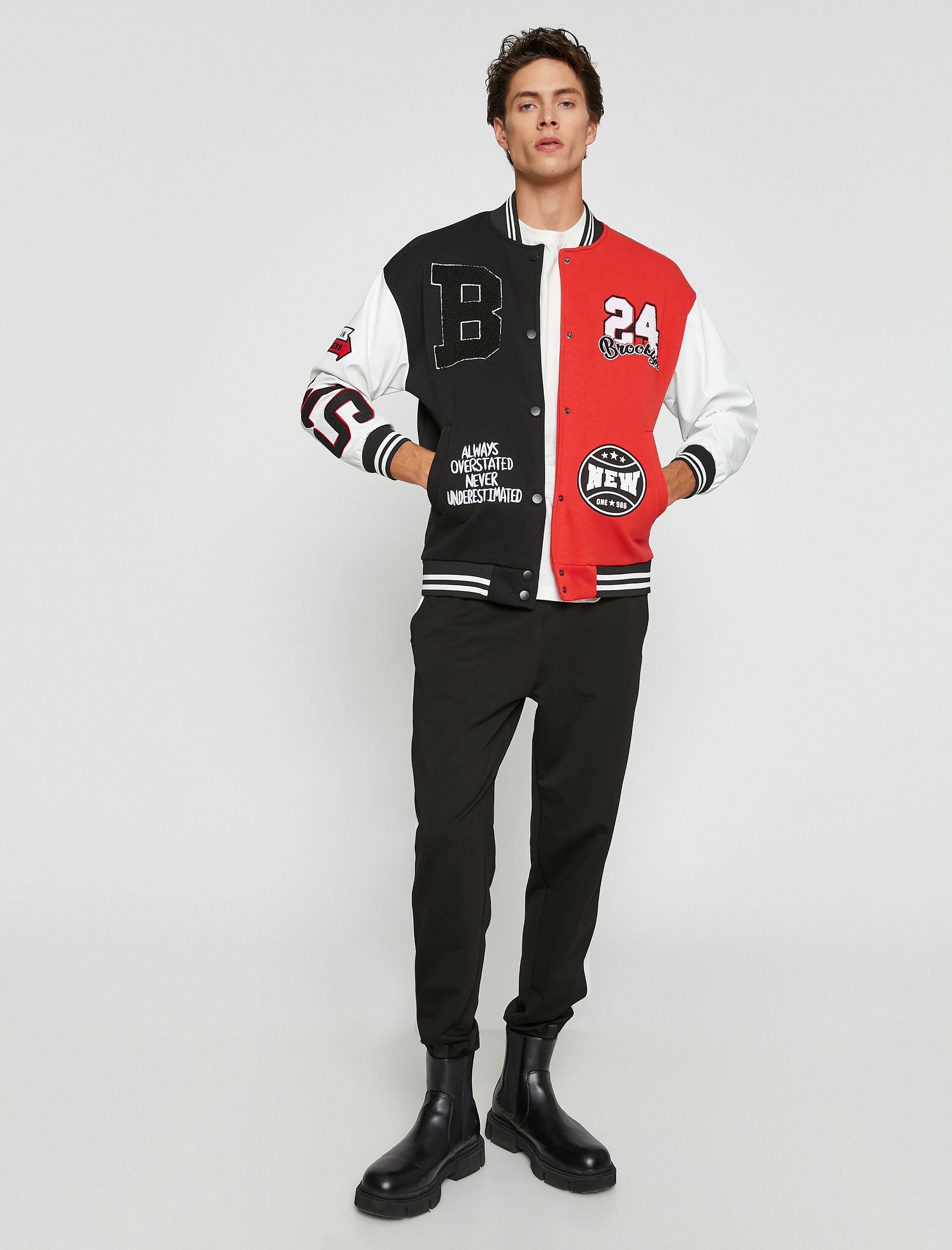 Basic Eşofman Altı Jogger Beli Bağcıklı Renk Bloklu