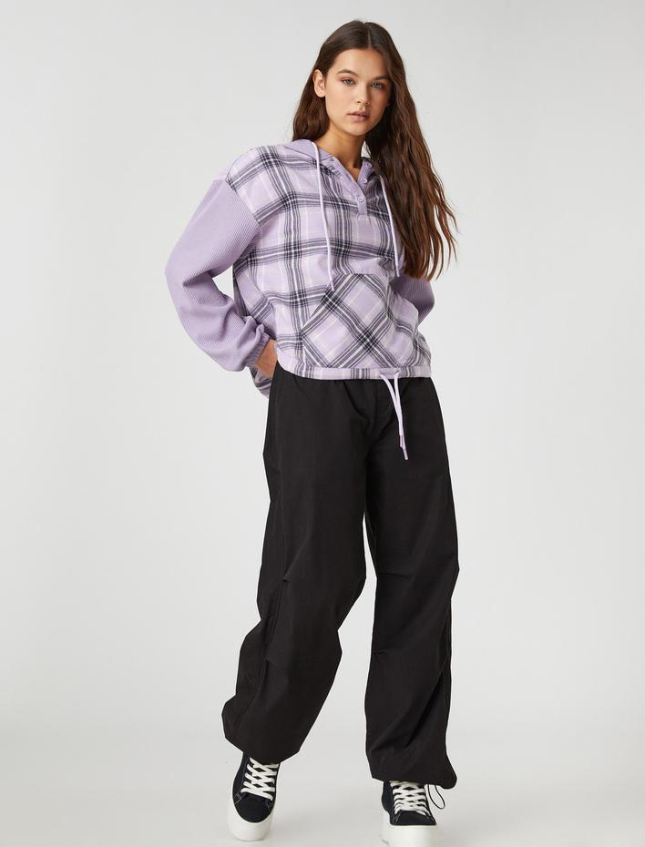  Oversize Sweatshirt Kapüşonlu Uzun Kollu Beli Lastikli