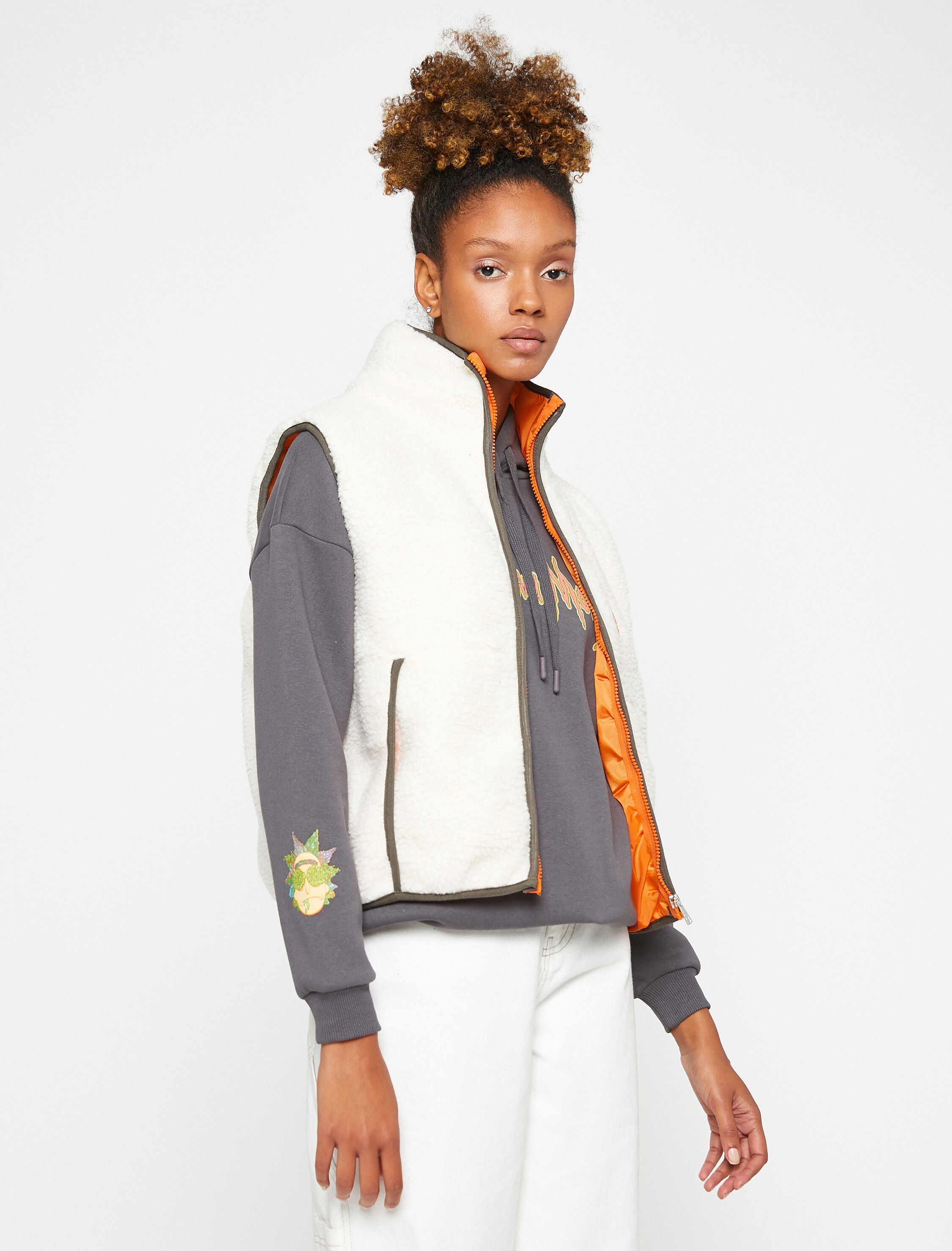   Peluş Yelek Fermuarlı Detaylı Dik Yaka