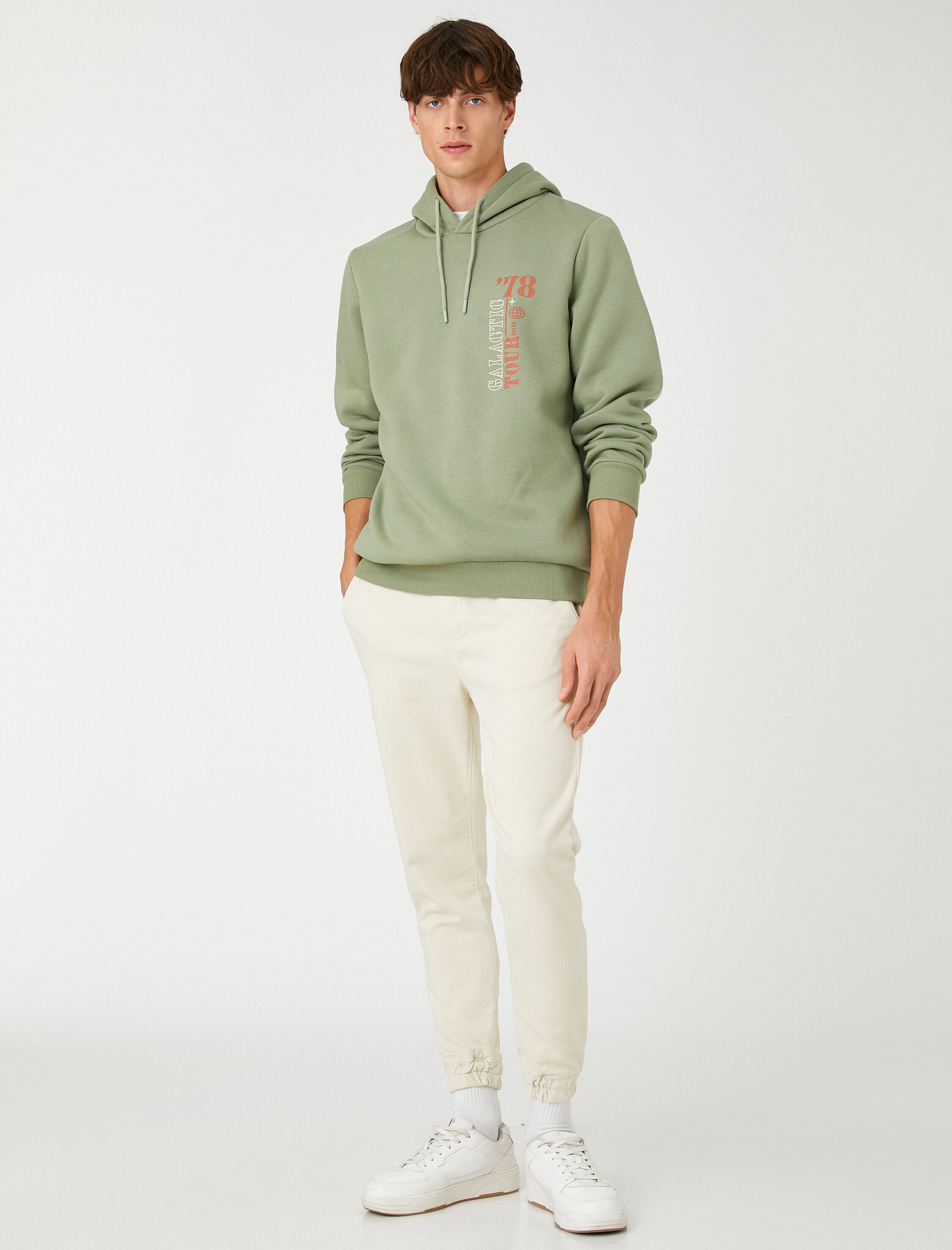   Kapşonlu Sweatshirt Şardonlu Uzay Baskılı Uzun Kollu