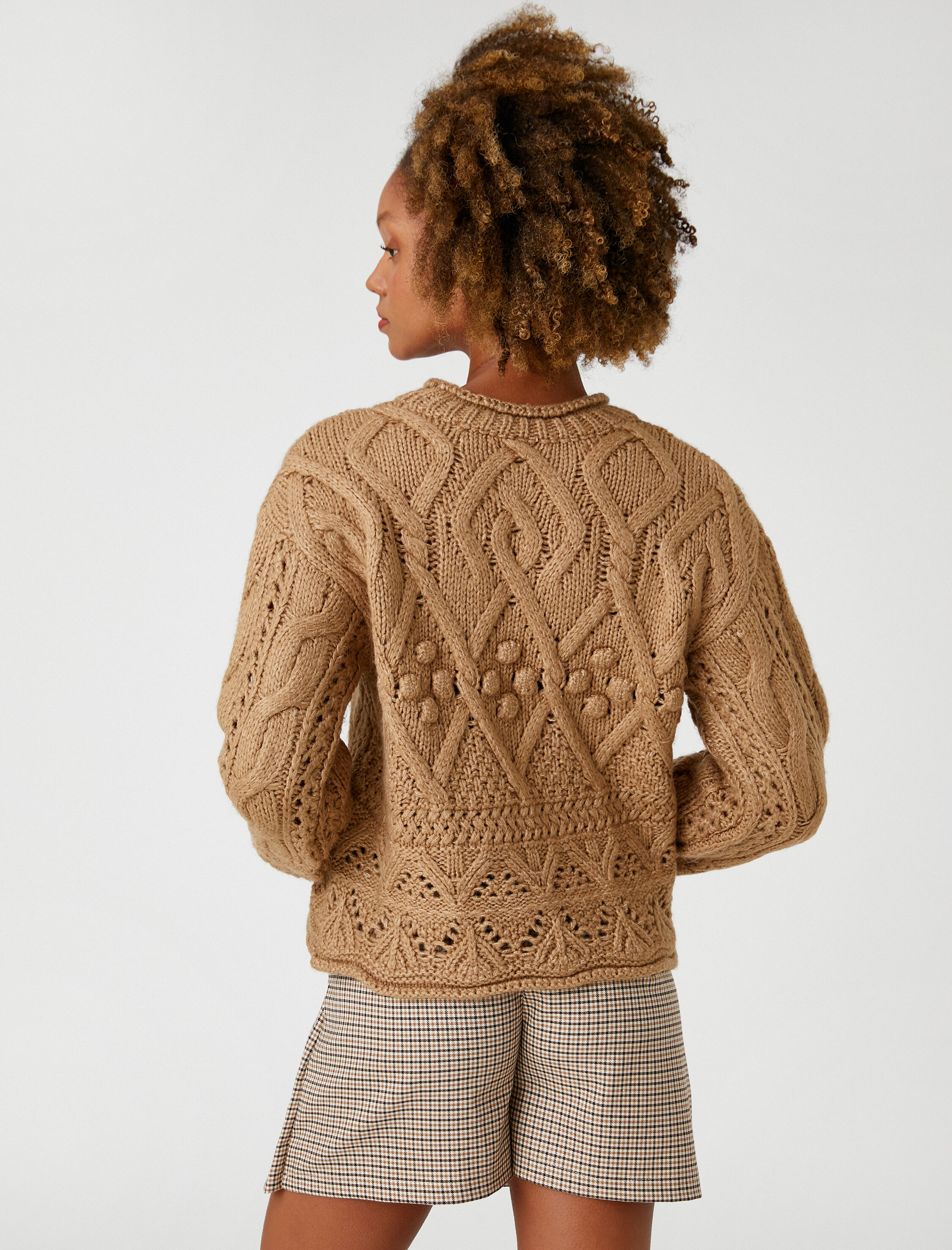   Örgü Triko Kazak Bisiklet Yaka Motifli Uzun Kollu