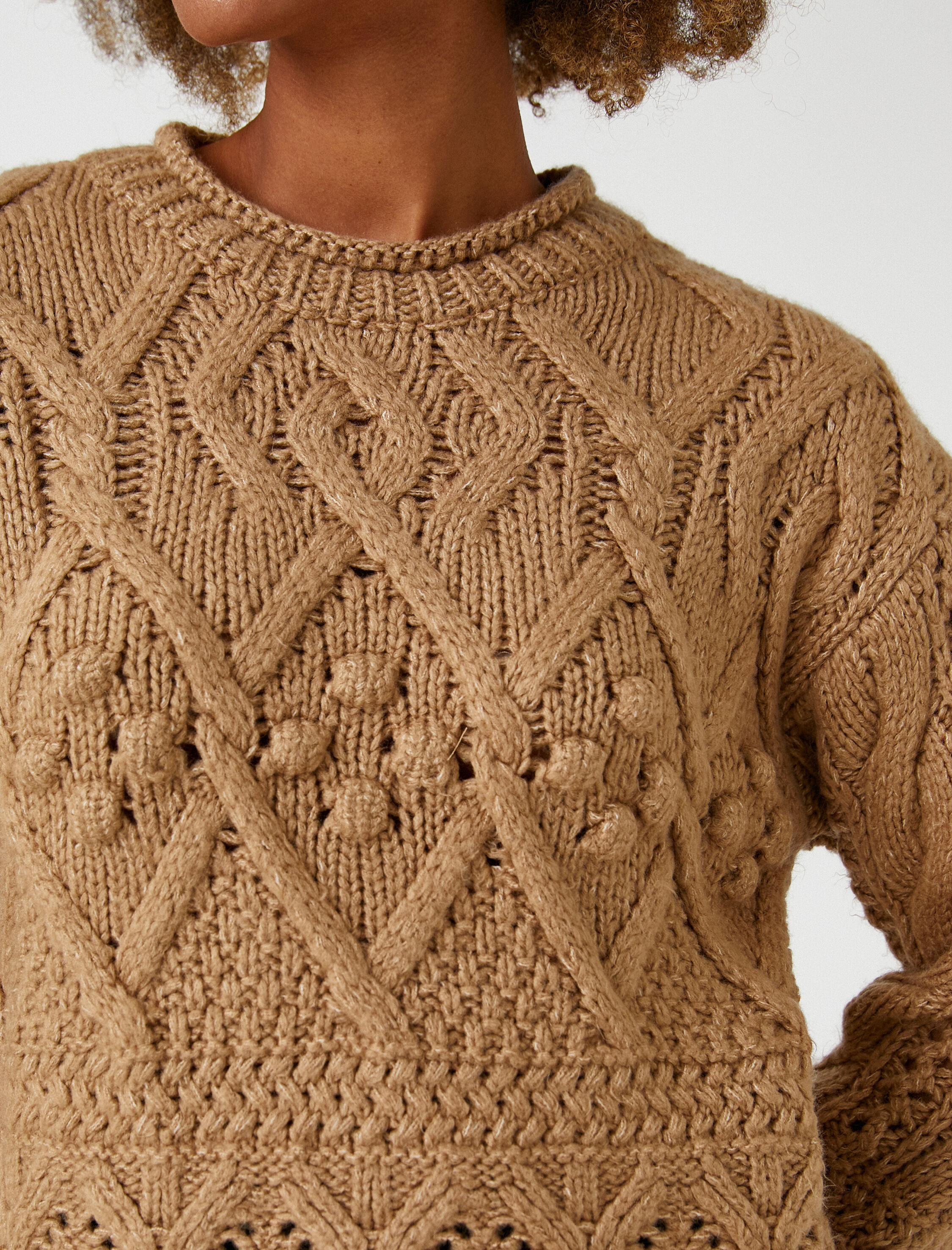   Örgü Triko Kazak Bisiklet Yaka Motifli Uzun Kollu