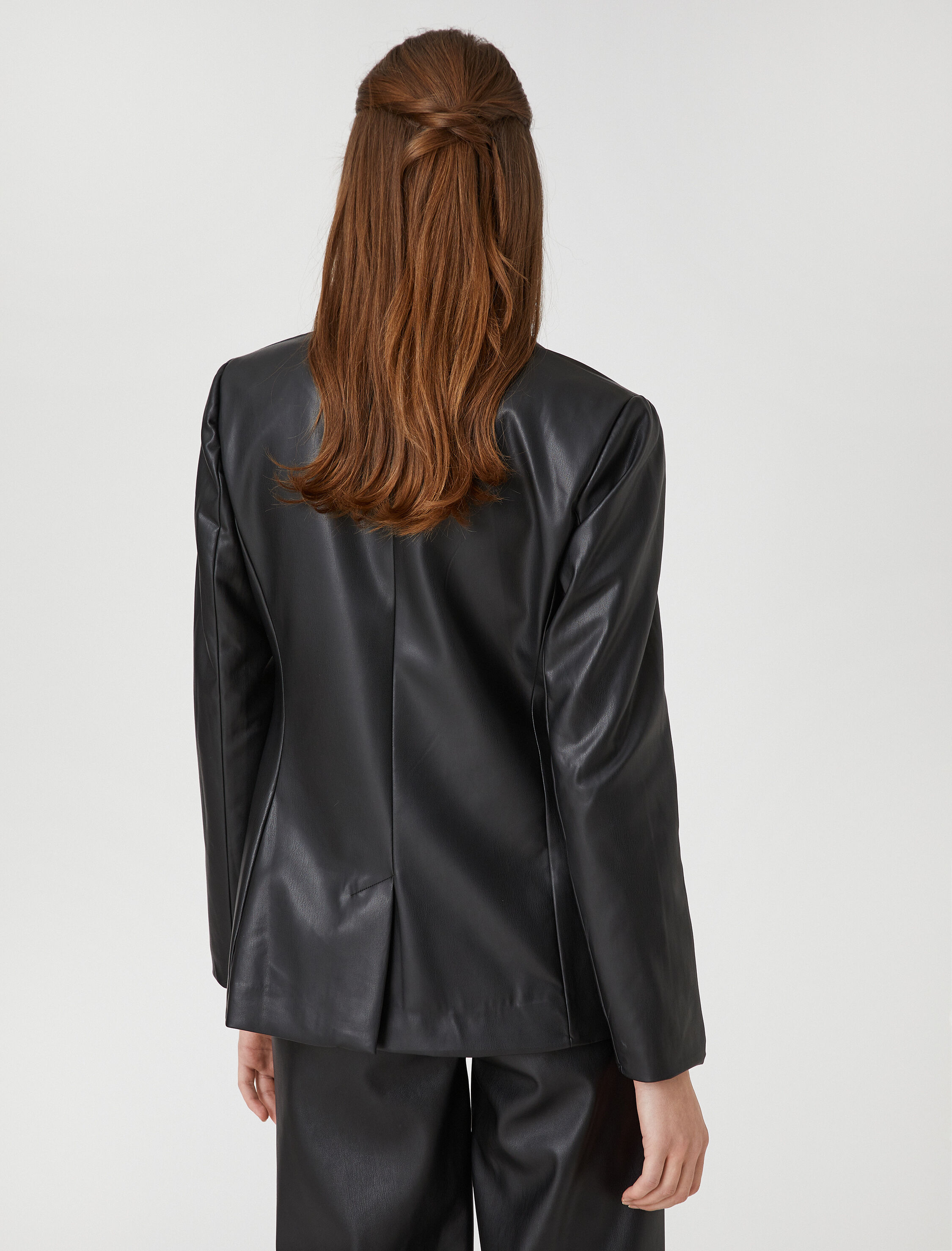   Suni Deri Kruvaze Blazer Ceket Cep Detaylı