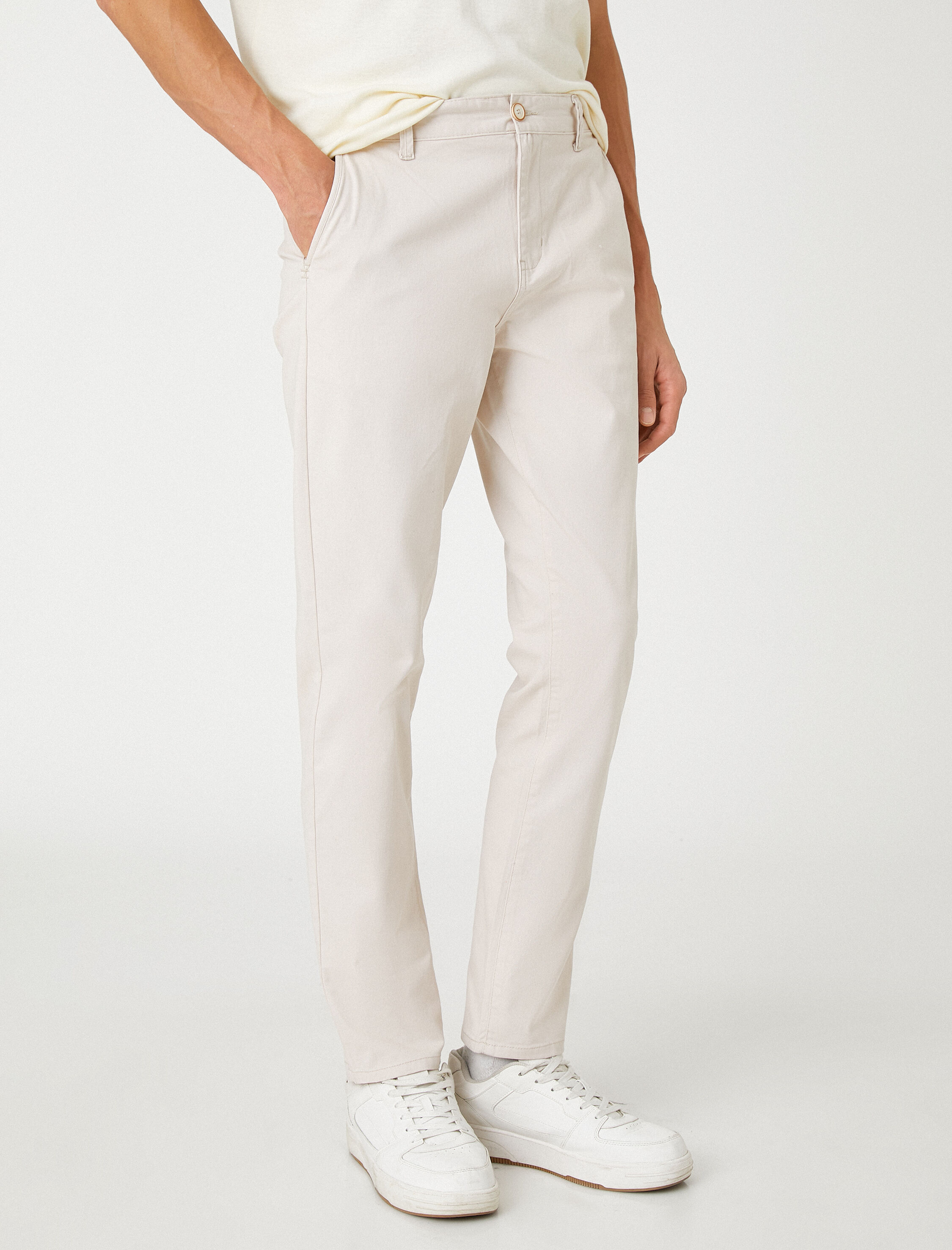   Basic Chino Pantolon Düğmeli Cep Detaylı