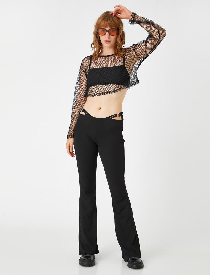  İspanyol Paça Pantolon Pencere Detaylı