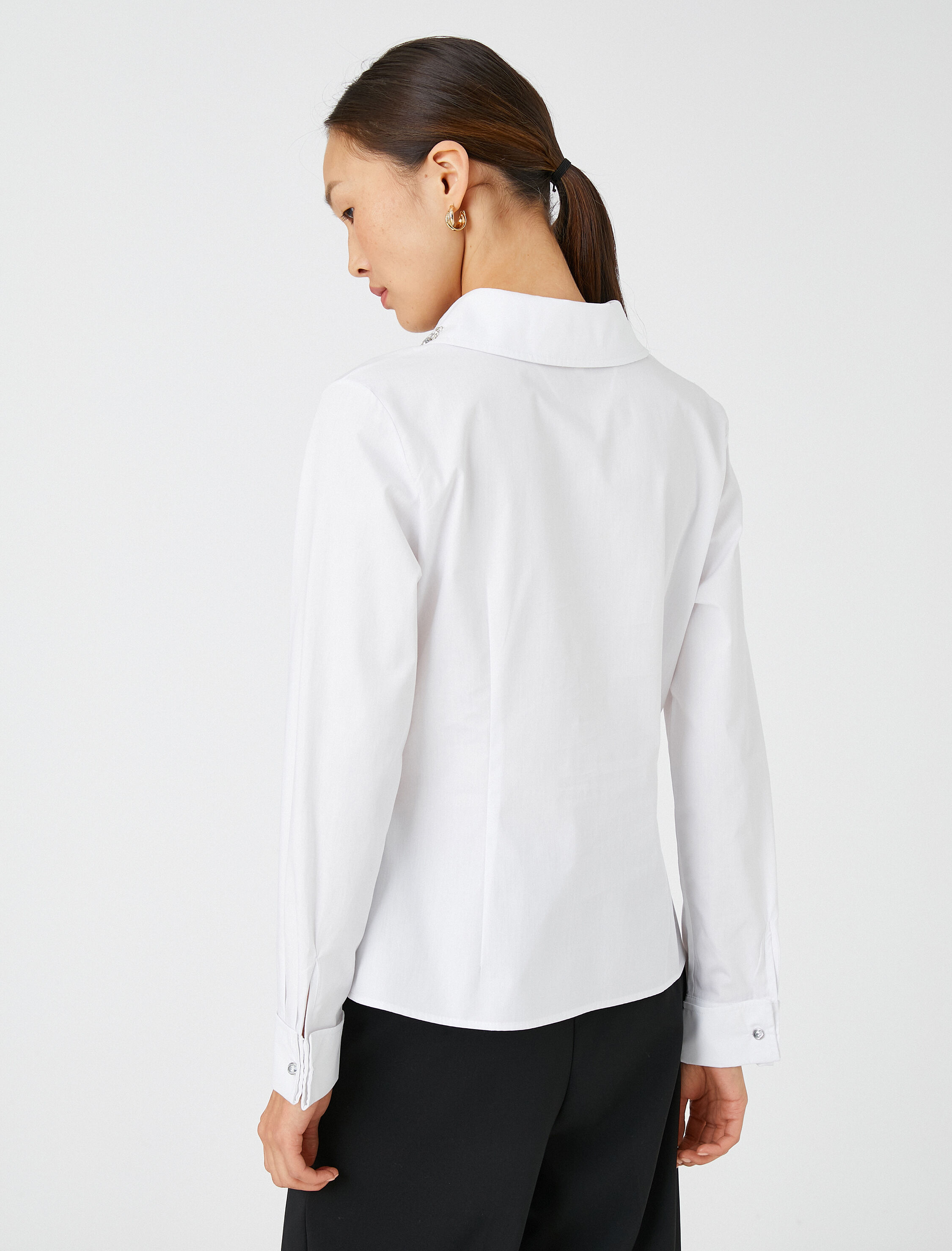   Yakası Taşlı Gömlek Uzun Kollu Pamuklu