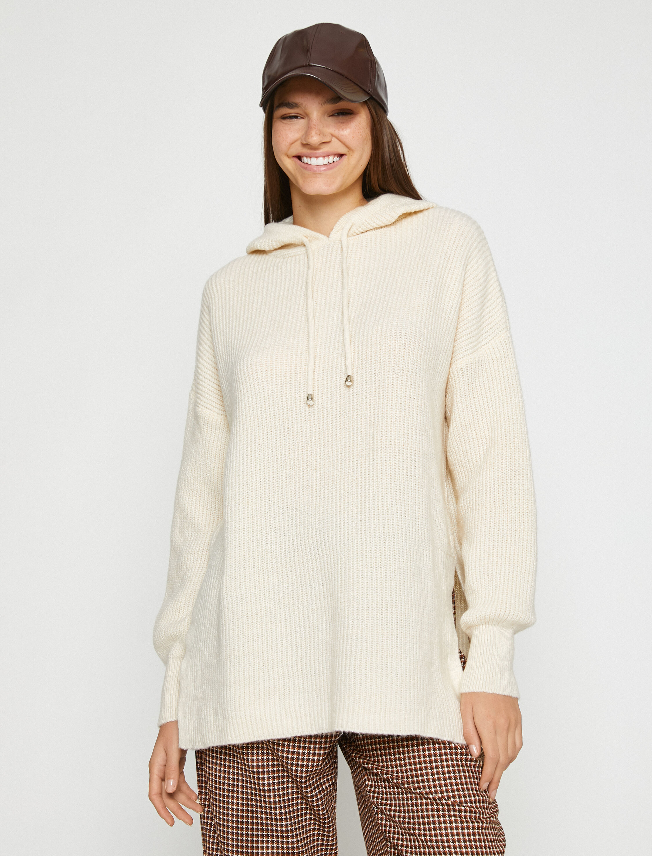   Kapüşonlu Tunik Örgü Uzun Kollu