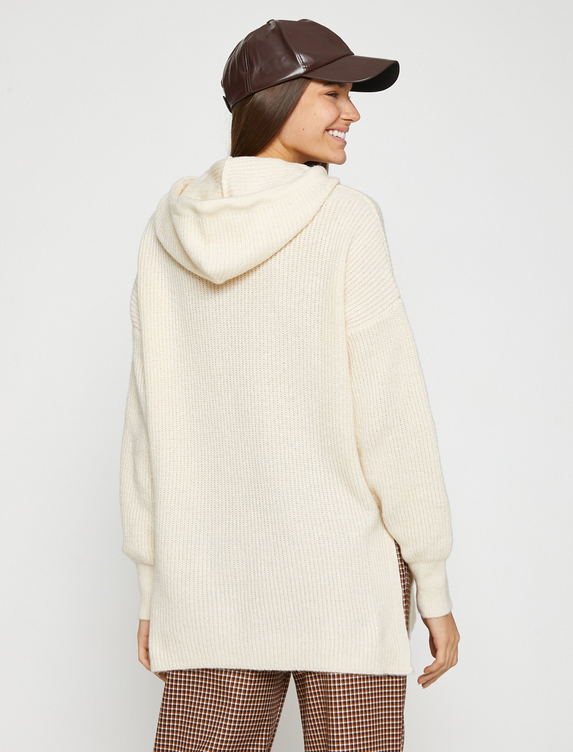   Kapüşonlu Tunik Örgü Uzun Kollu