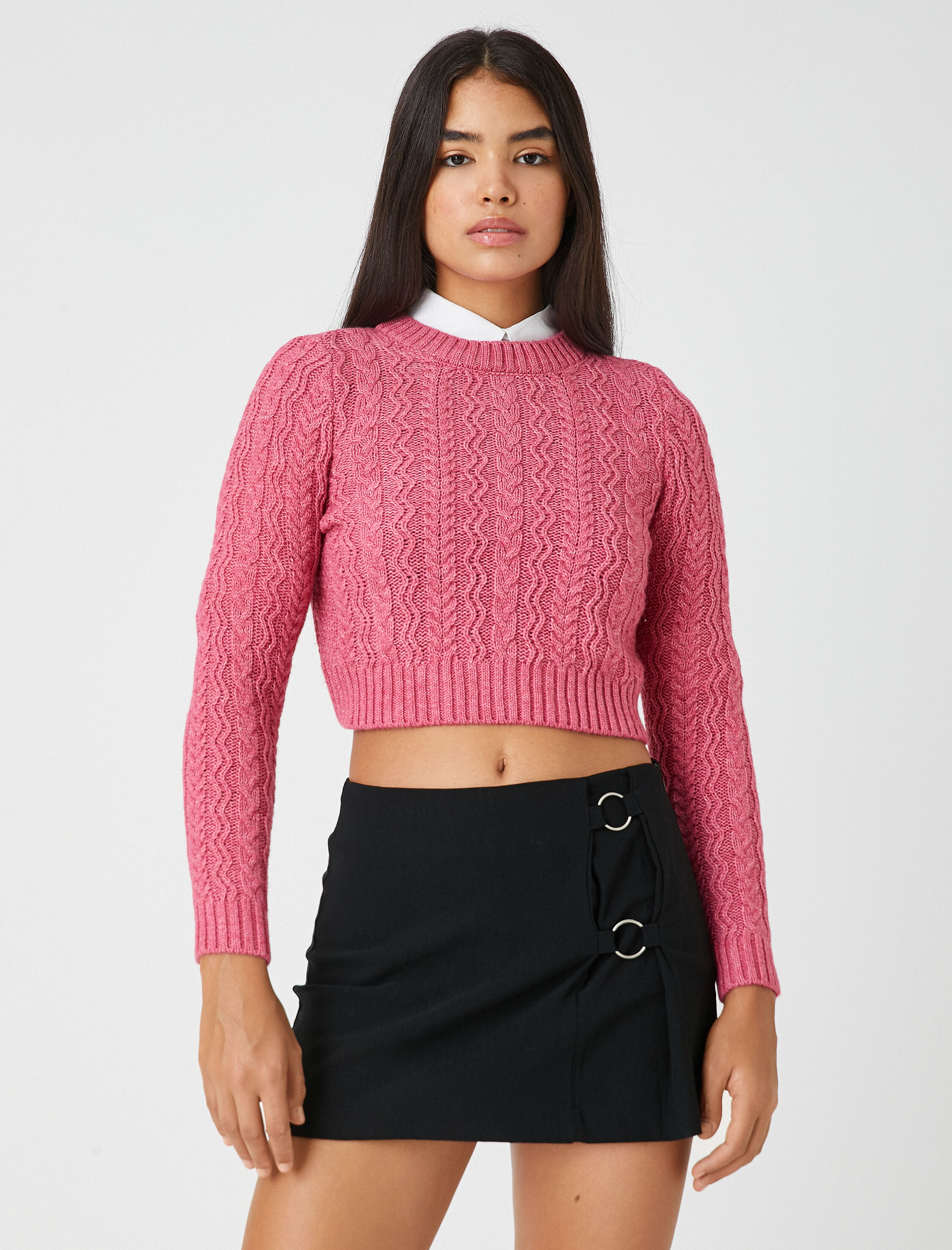   Crop Triko Kazak Örgü Desenli