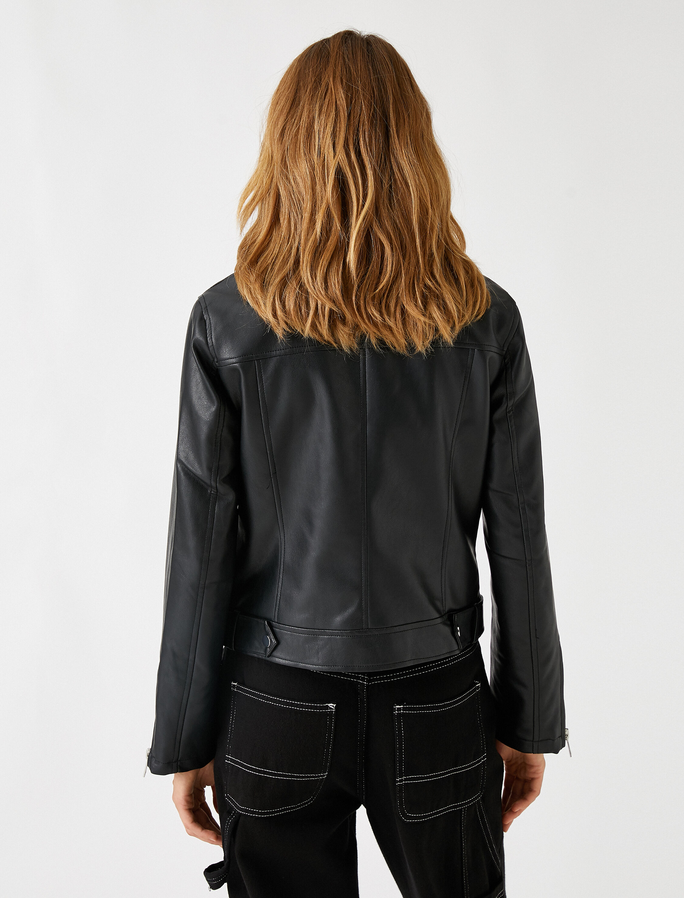   Suni Deri Biker Ceket Cepli