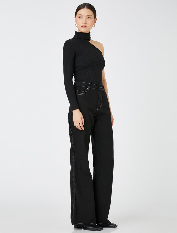  Uzun Kollu Tişört Balıkçı Yaka Tek Omuz