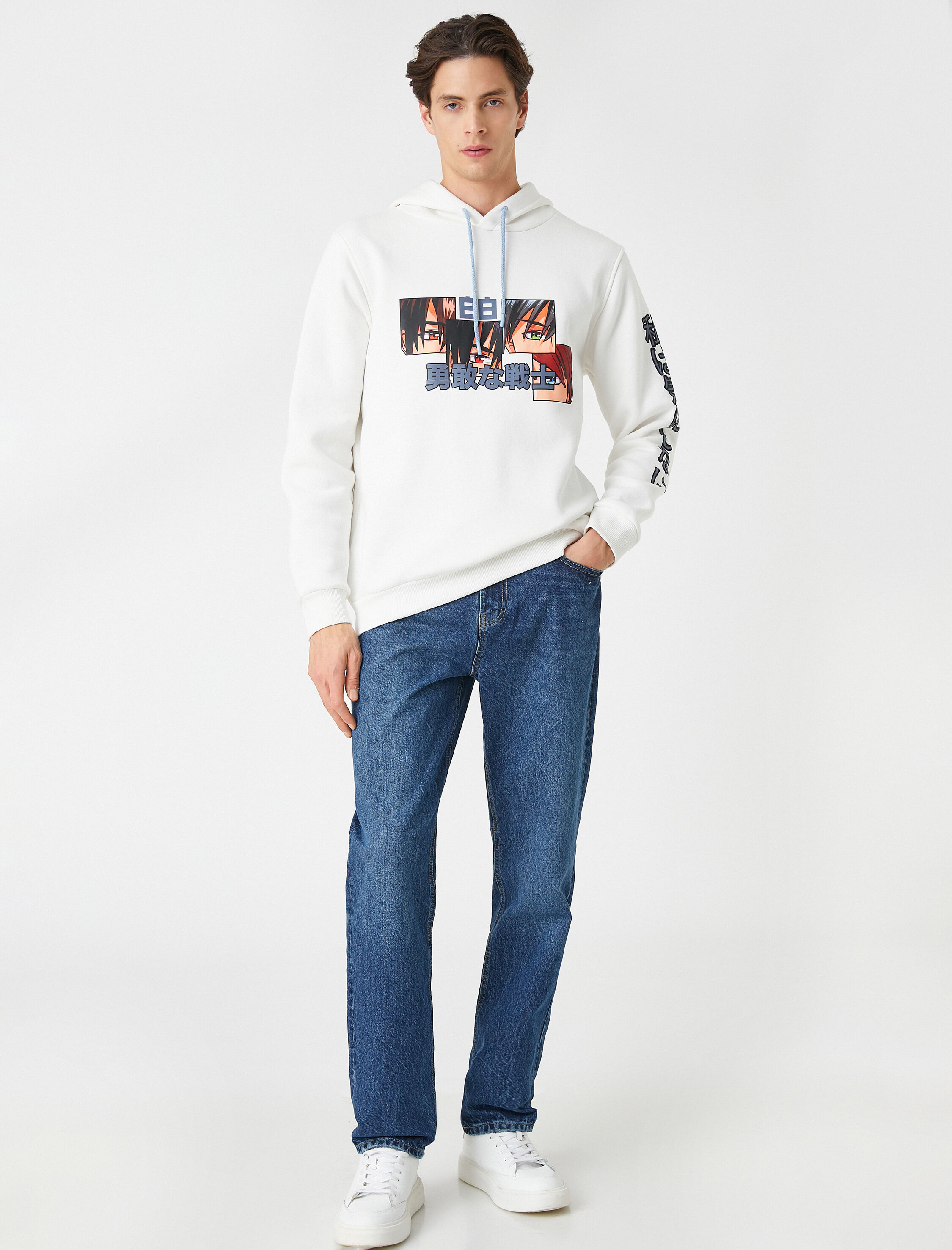   Anime Baskılı Kapşonlu Sweatshirt Şardonlu