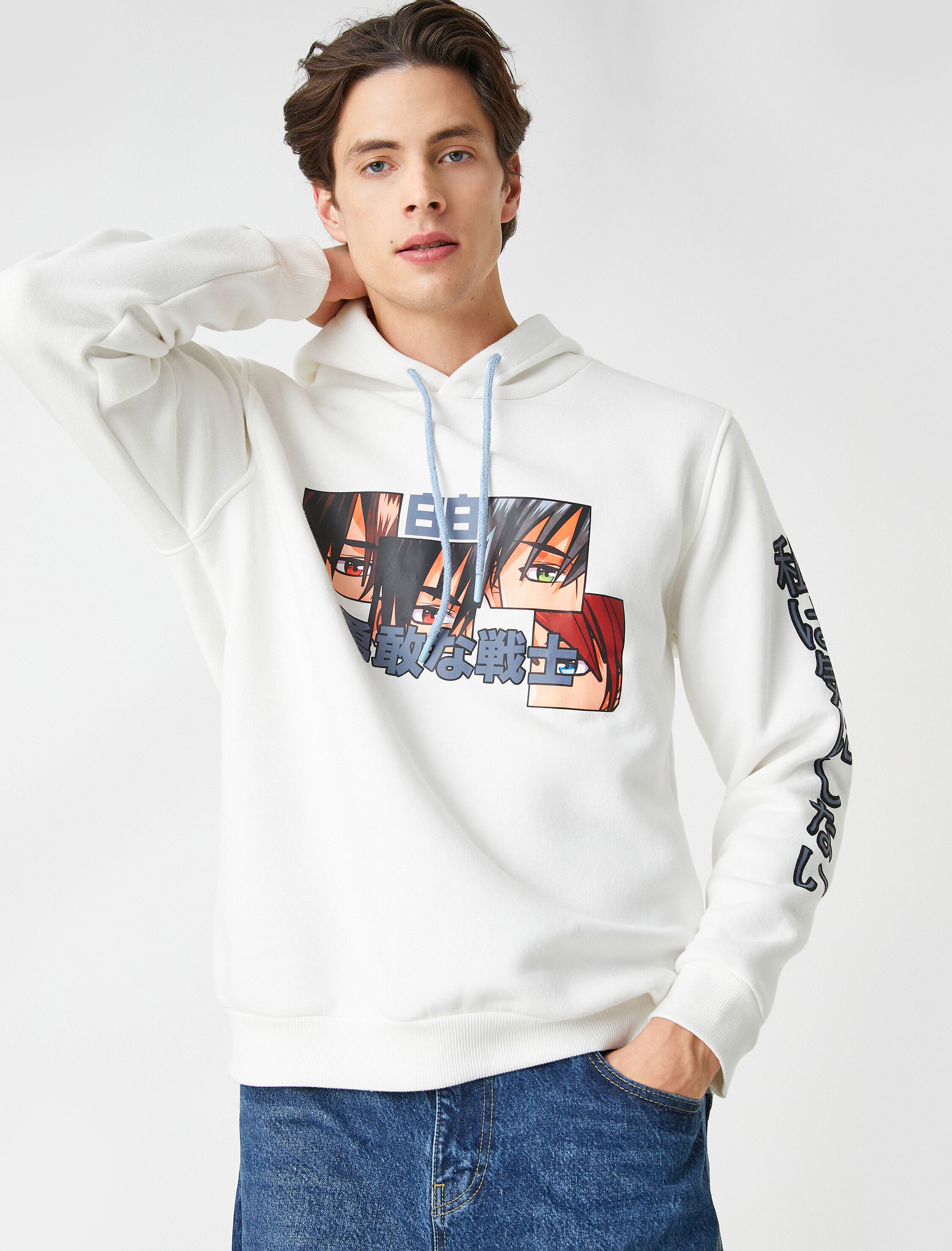   Anime Baskılı Kapşonlu Sweatshirt Şardonlu
