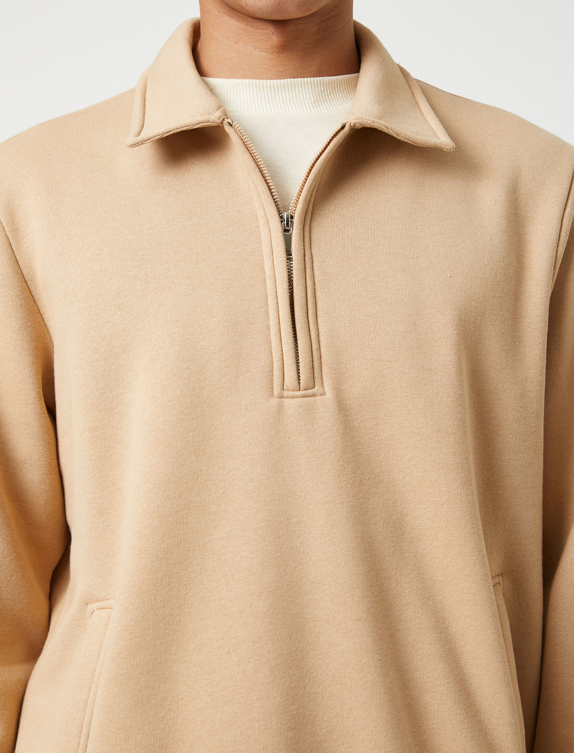   Polo Yaka Sweatshirt Cepli Yarım Fermuarlı Uzun Kollu