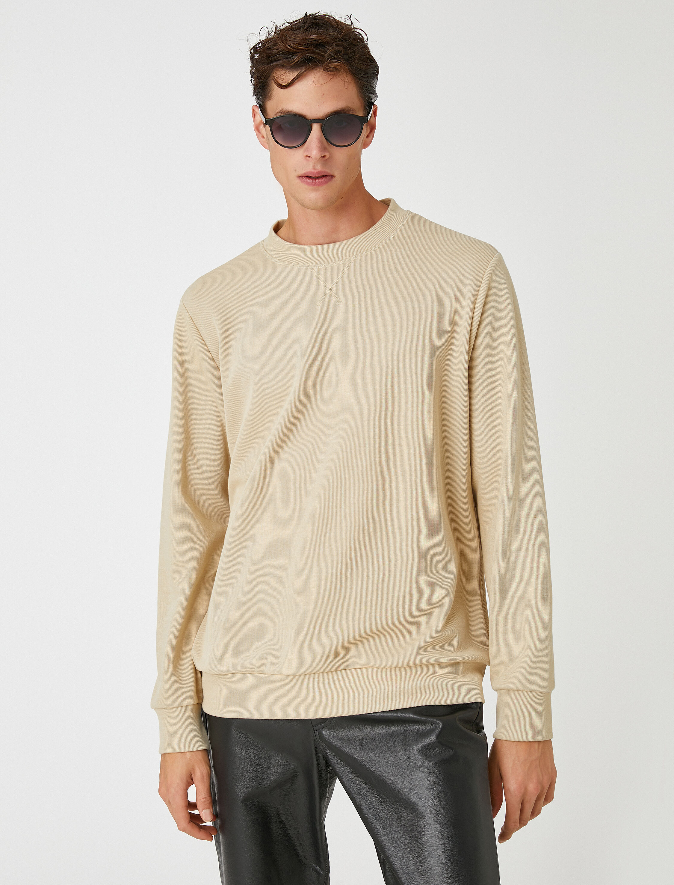 Basic Kazak Triko Bisiklet Yaka Uzun Kollu