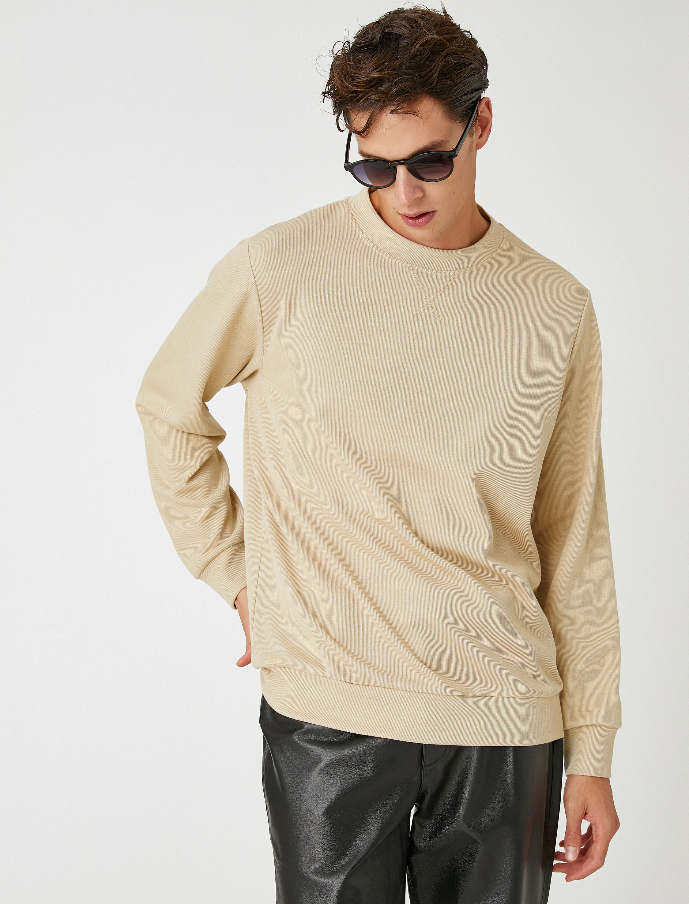 Basic Kazak Triko Bisiklet Yaka Uzun Kollu