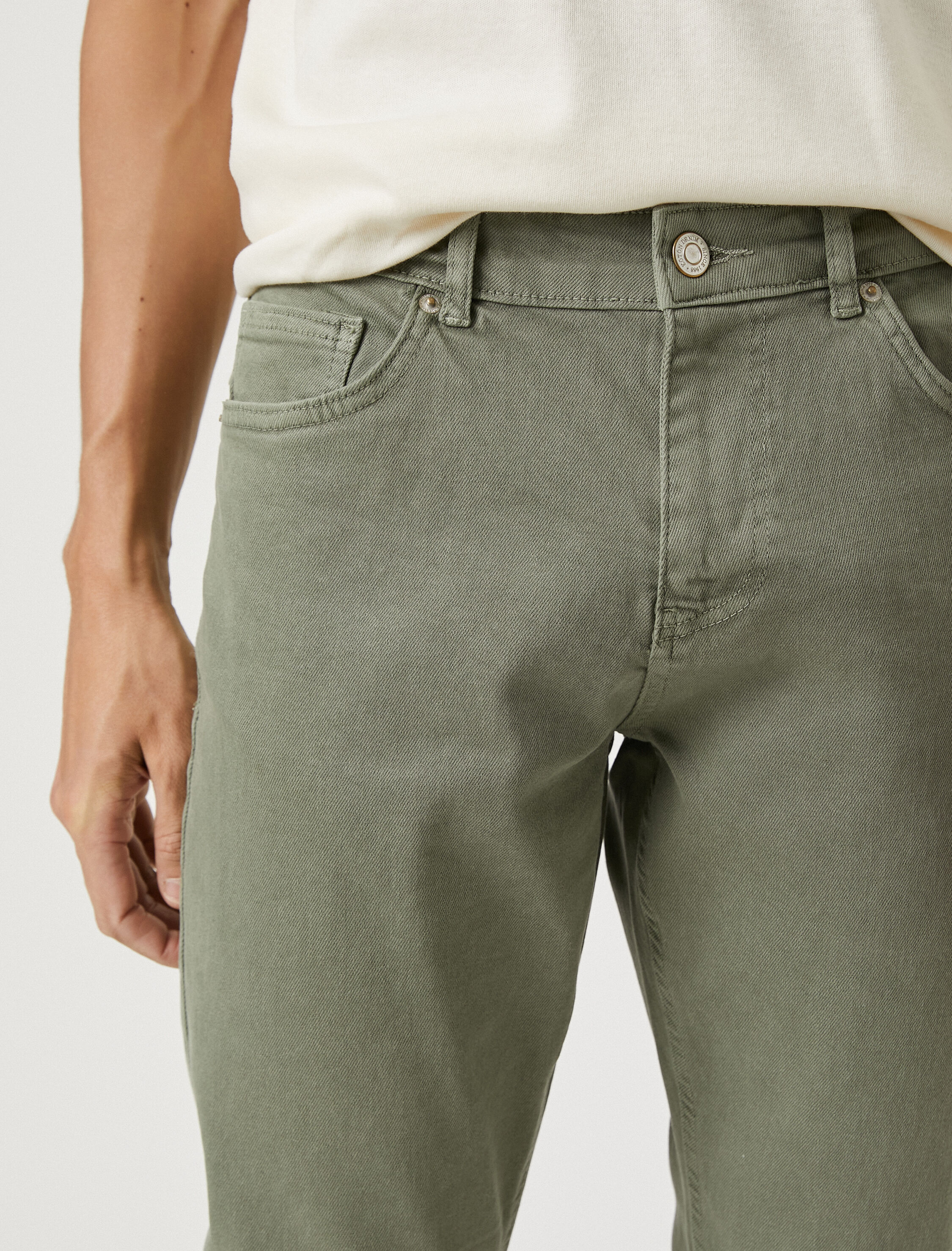   Basic Dokuma Pantolon Düğme Detaylı 5 Cepli