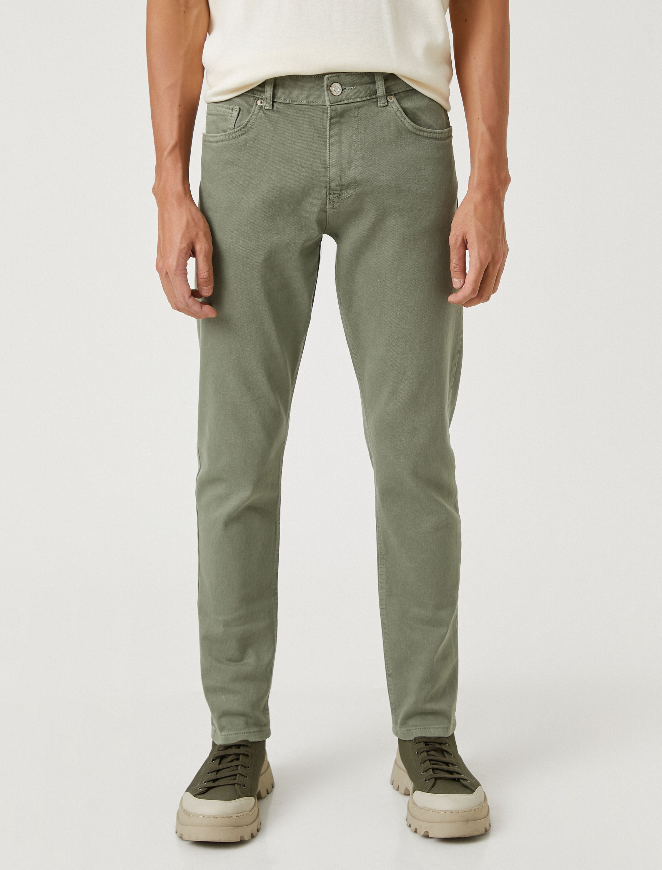   Basic Dokuma Pantolon Düğme Detaylı 5 Cepli