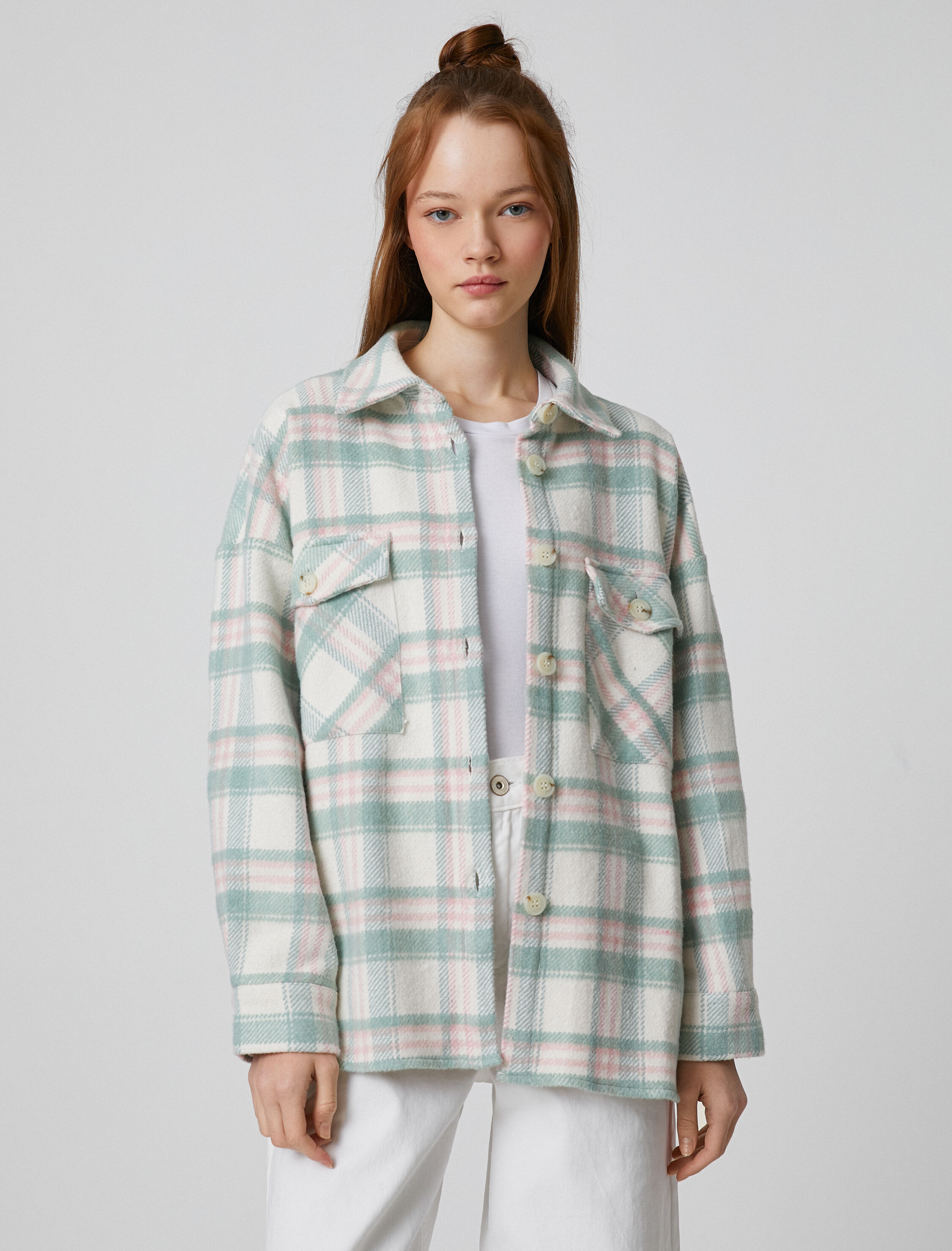   Oduncu Gömlek Ceket Cep Detaylı Düğmeli Uzun Kollu