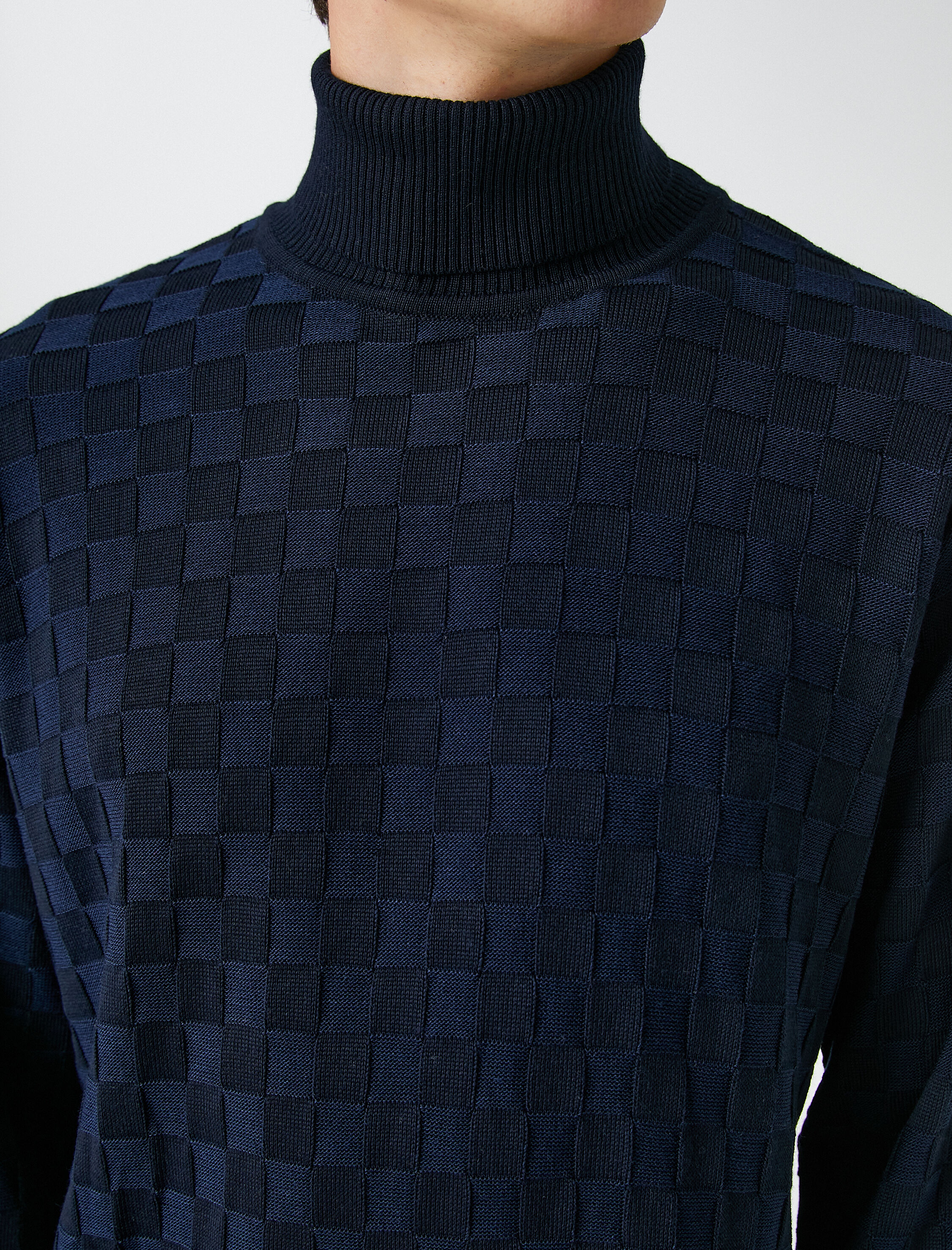   Triko Boğazlı Kazak Uzun Kollu Kareli