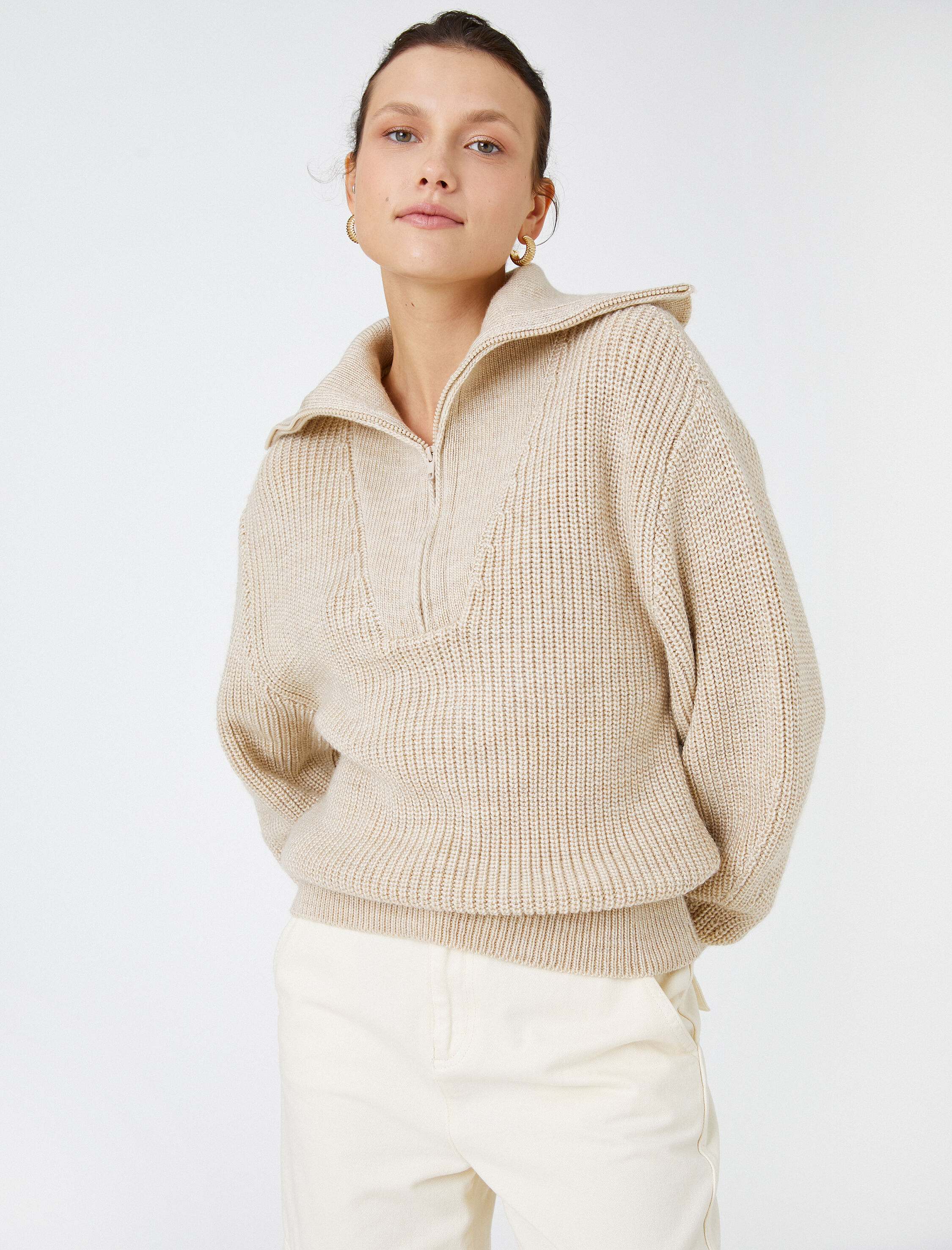   Fermuarlı Örgü Kazak Kaşmir Dokulu