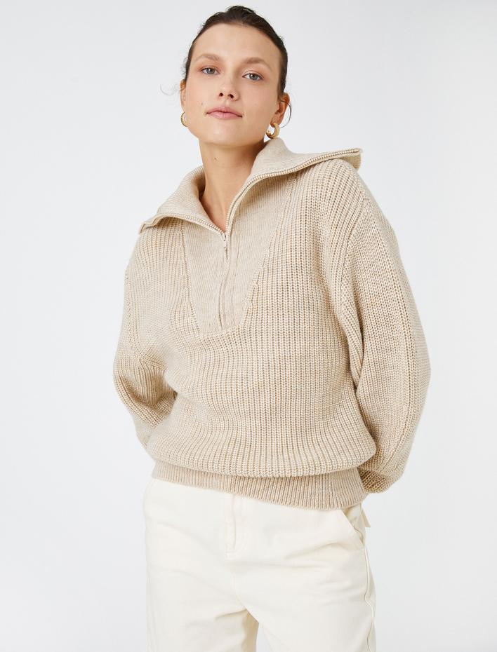  Fermuarlı Örgü Kazak Kaşmir Dokulu