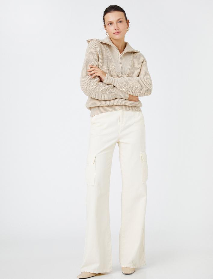  Fermuarlı Örgü Kazak Kaşmir Dokulu