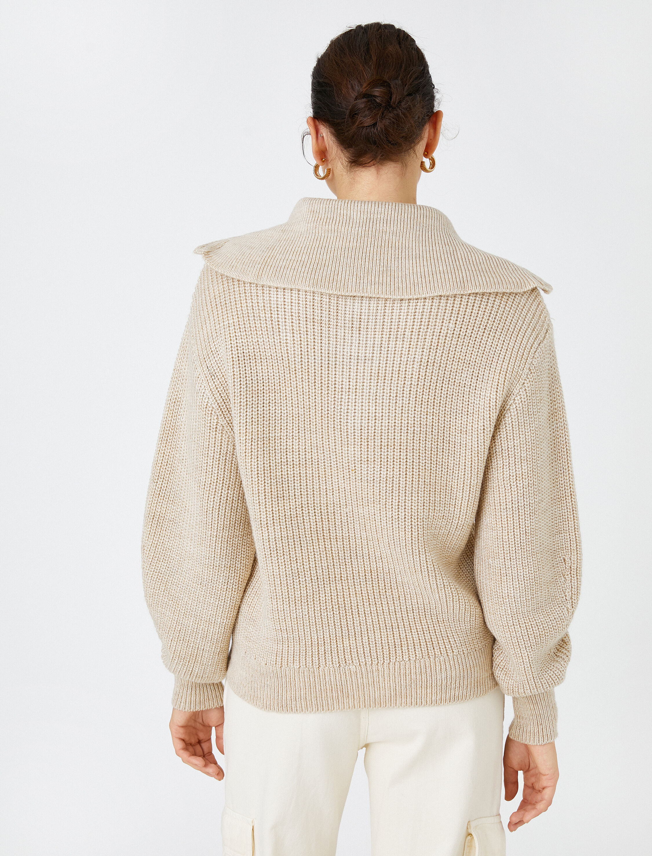   Fermuarlı Örgü Kazak Kaşmir Dokulu