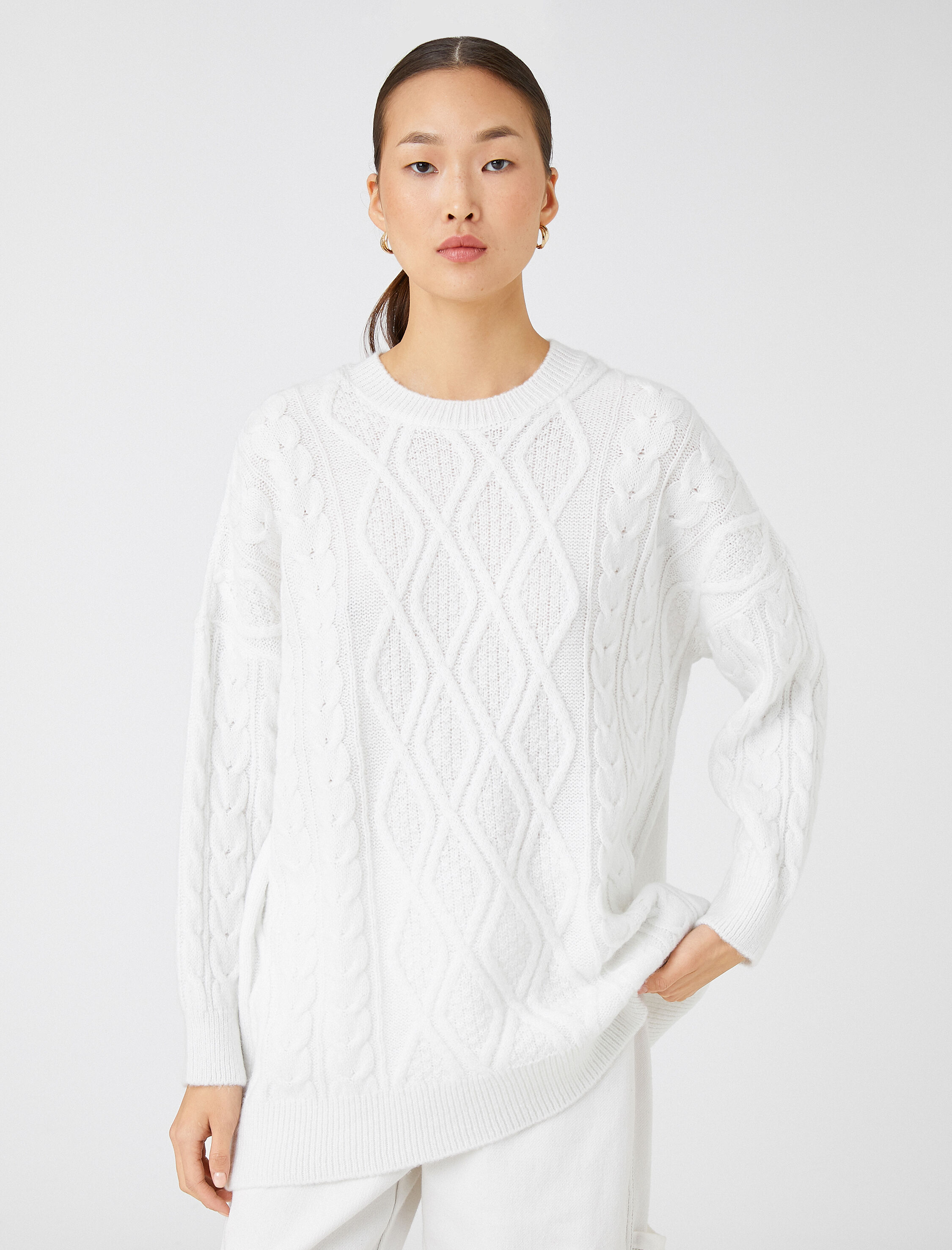   Oversize Örgü Kazak Bisiklet Yaka