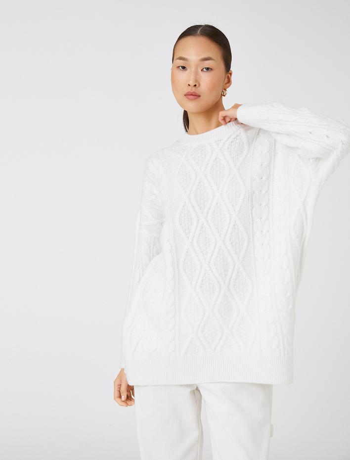  Oversize Örgü Kazak Bisiklet Yaka